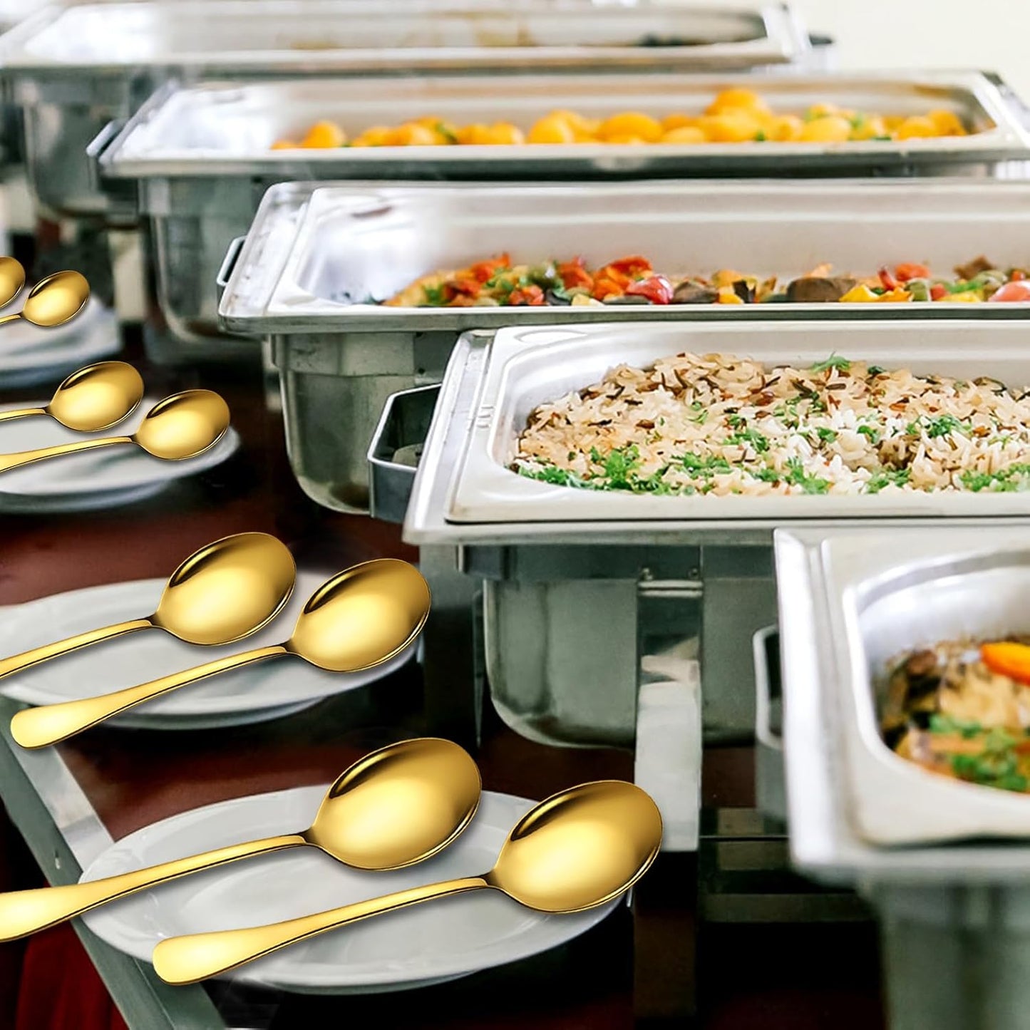 Gold Stainless Steel Serving Spoons Set - 8 Large Spoons, 10-Inch, Dishwasher Safe