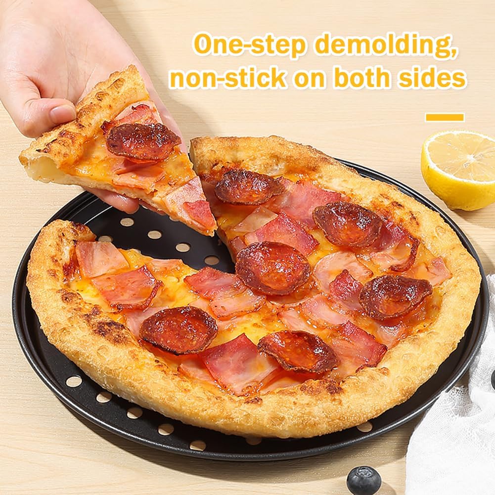 11 Inch Pizza Pan for oven, Round Nonstick Pizza Pans with Holes, Carbon Steel Pizza Baking Tray for Home Kitchen 2 Pack