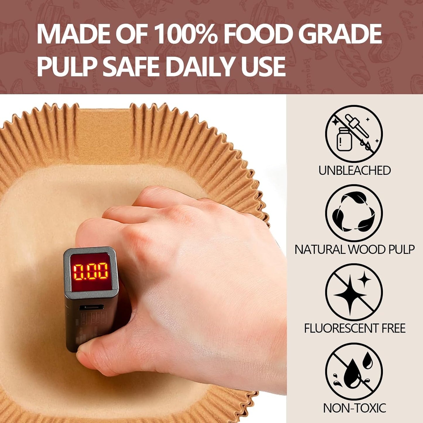 UBeesize 9 Inch Air Fryer Paper Liners,300 PCS Parchment Paper, Air Fryer Disposable Paper Liners for Microwave, Non-Stick Sheets Square Free of Bleach（Bottom size 8 Inch）