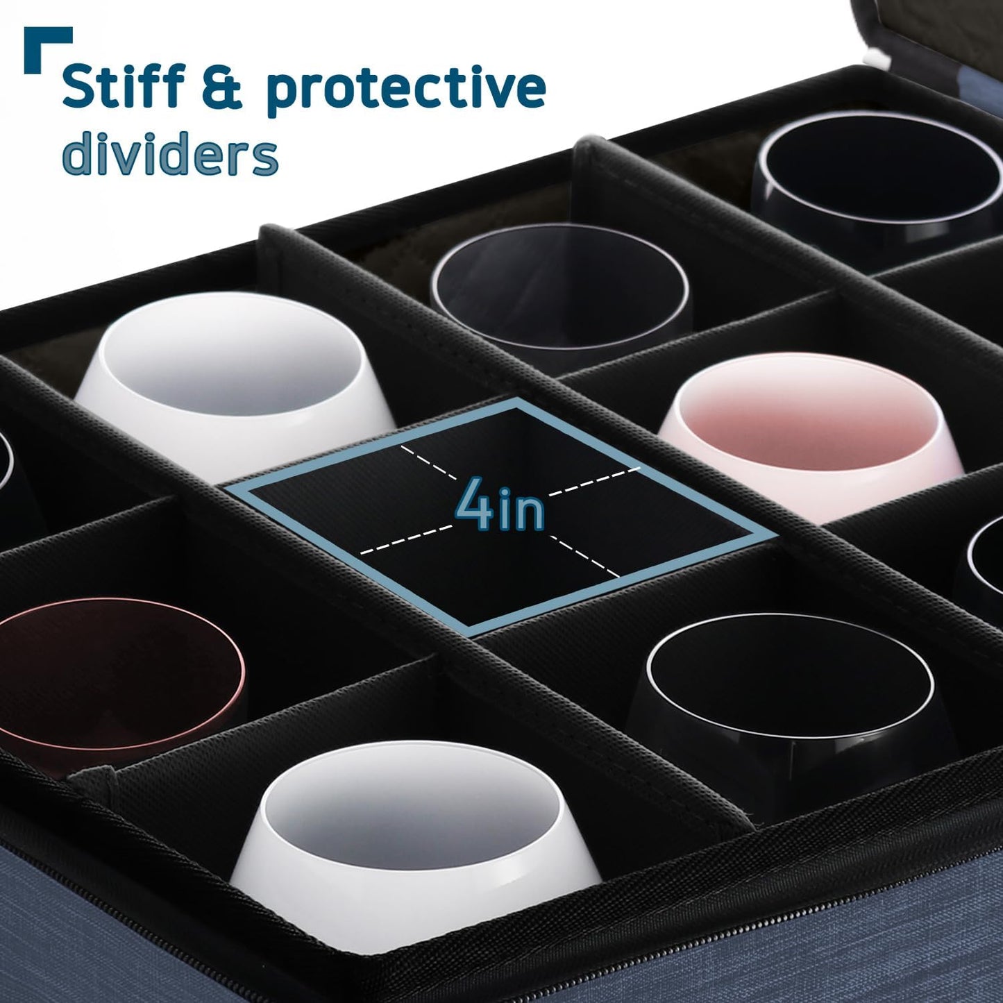 Wine Glass Storage Box with Dividers, 2 Pack Stackable Stemware Storage Cases, Service of 24 Glassware Storage Containers, Quilted China Storage Containers for Moving and Seasonal Storage, Blue