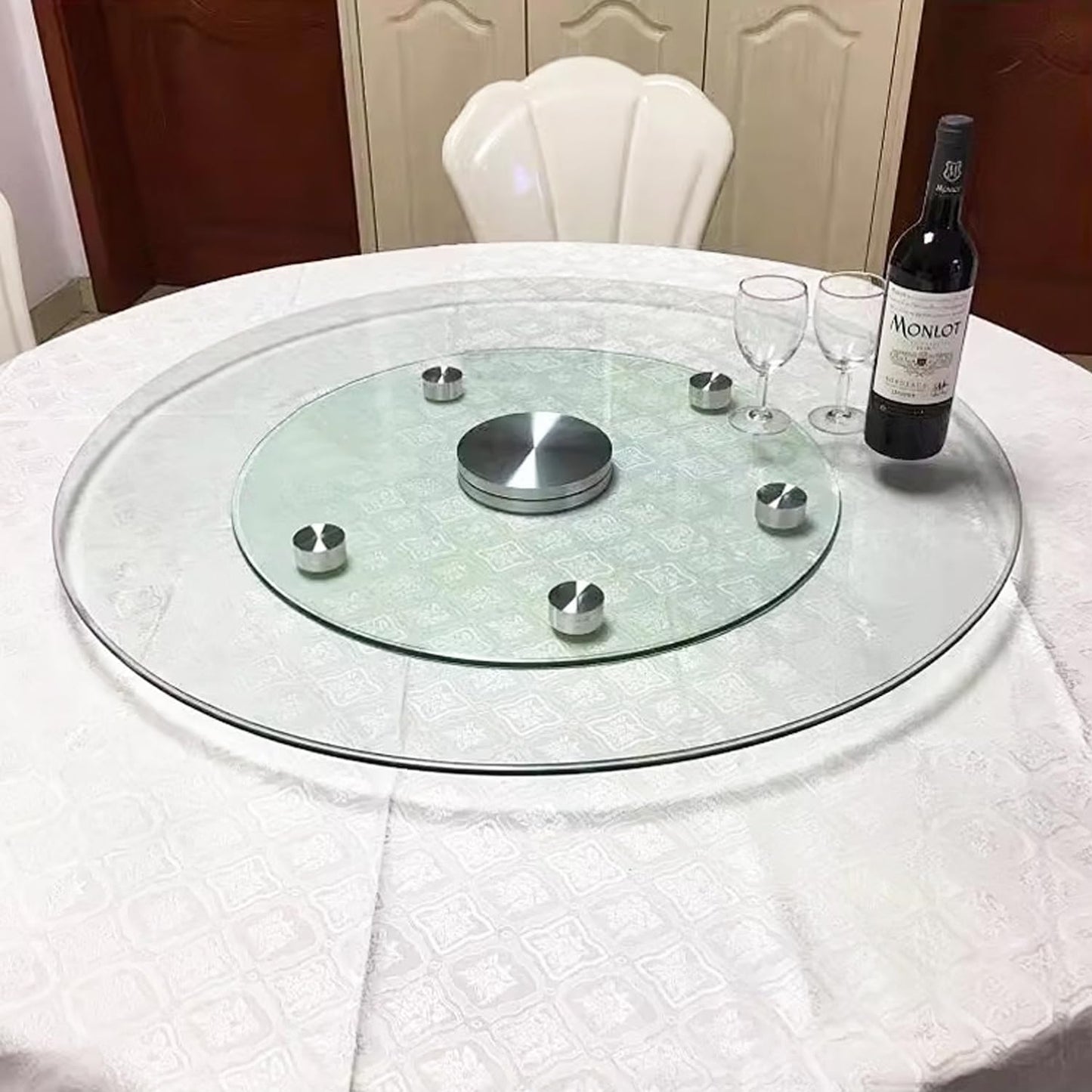 Glass Lazy Susan,31.3" Glass Lazy Susan for Dining Table Turntable Centerpiece with Swivel Assist System & Smooth Spin Round Tabletop Rotating Tray (31.3 in)