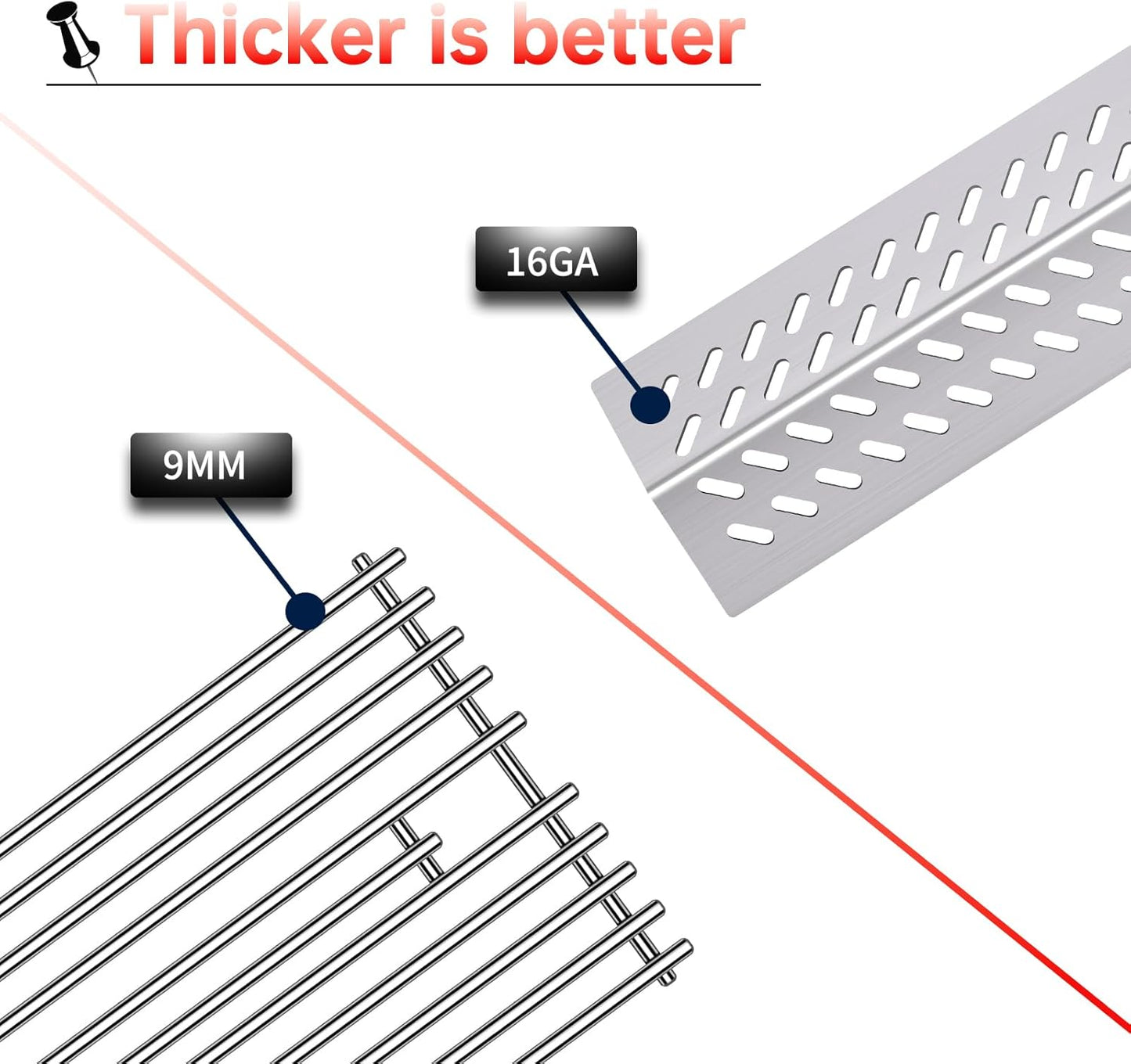 16GA Grill Heat Plates 9MM 16517 Grill Grates for 16631 16520 Bull Grill Replacement Parts, BBQ Bull Angus 4 Burner 47628 47629, Bull Outlaw 26038 26039, Steer Premium 69008, Lonestar 87049