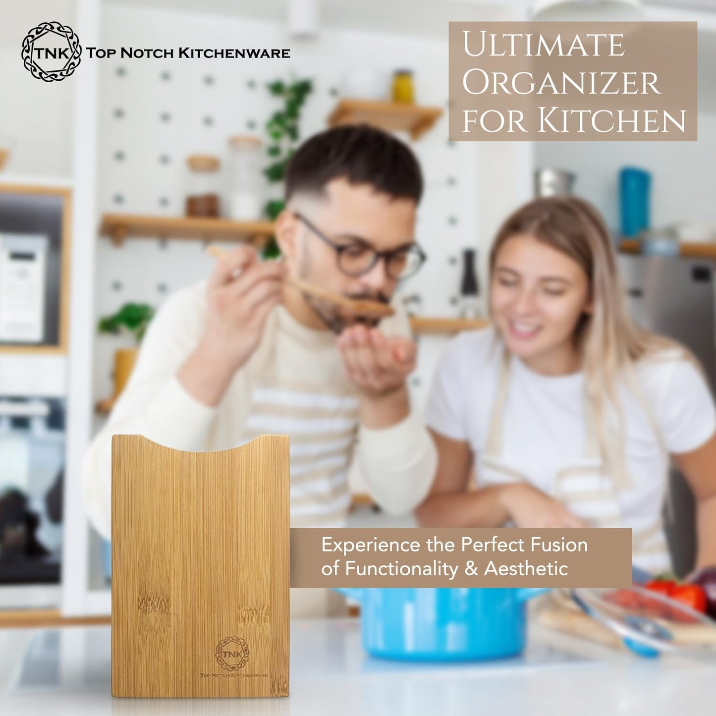 Top Notch Kitchenware Premium Bamboo Kitchen Utensil Holder and Organizer | Stylish Spoon Holder | Ideal Kitchen Utensil Organizer for Cooking | Natural Wood Flatware Organizer