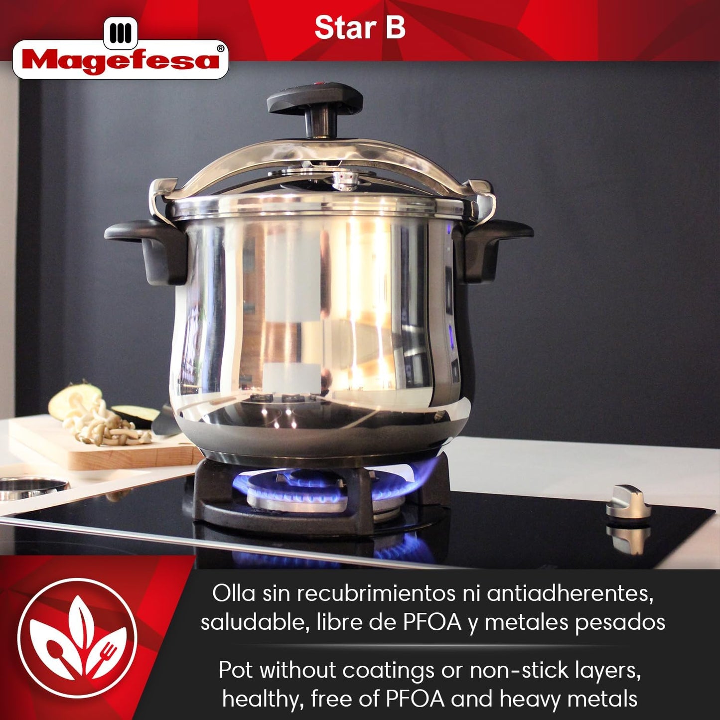 MAGEFESA Star Belly Pressure Cooker 8.4 Qt – 18/10 Stainless Steel, Rounded Bottom, 3 Safety Systems, Works on All Stovetops Including Induction, 8 PSI