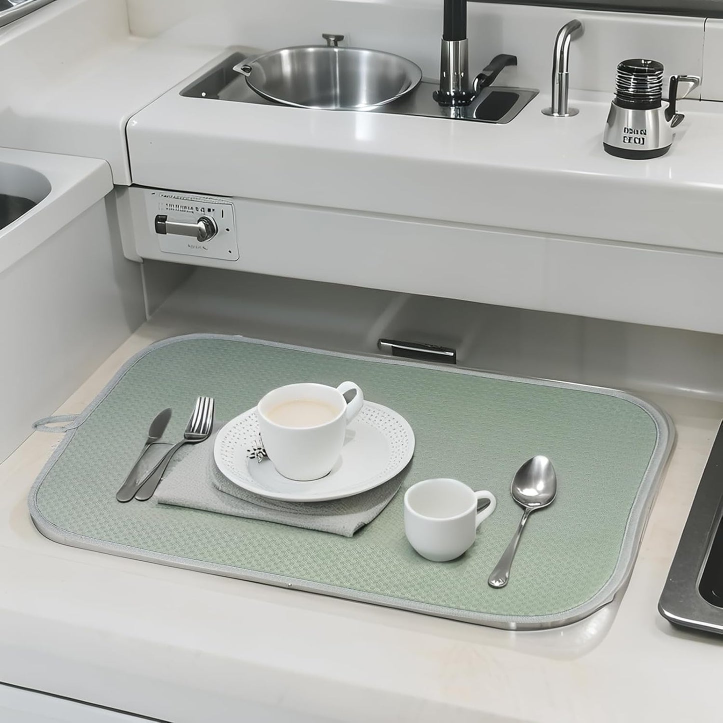 Sage Green Dish Dryer Mat, Dish Drying Mats For Kitchen Counter, Large Dish Drying Pad for Kitchen Counter, Microfiber Dish Drying Mat, for Sinks, Drainer Mats, 20 x 15 inches (Green)