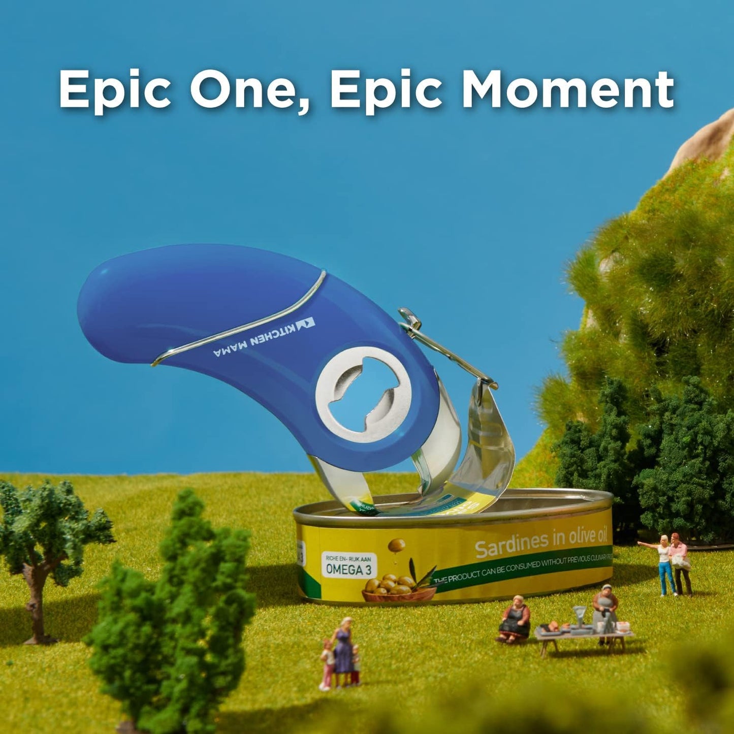 Kitchen Mama Epic One Multifunction Opener: Magnetic Bottle Opener, Beer Soda Opener, Effortless Jar Lid Opener for Seniors and Elderly with weak Hands and Arthritis, Essential Kitchen Gadget (Blue)