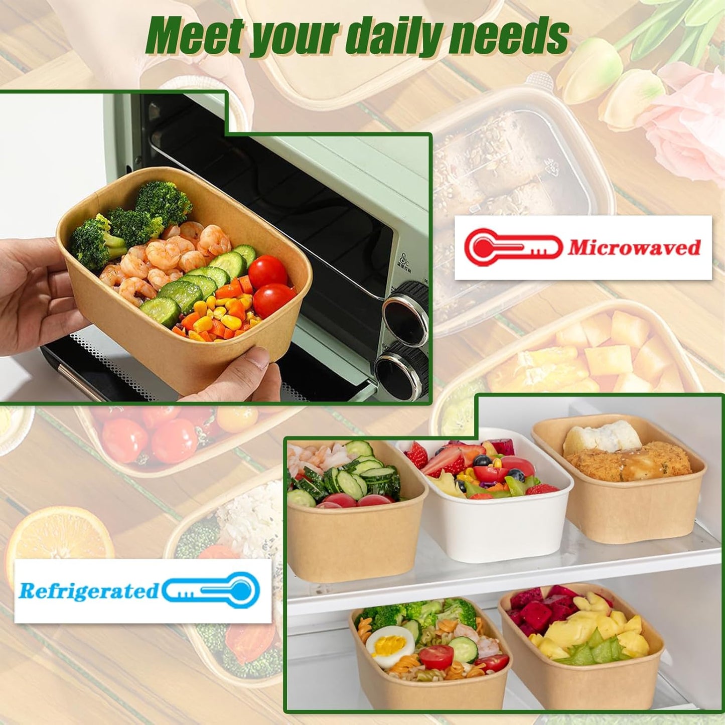 50-Pack 19oz Disposable Kraft Paper Bowls with Lids and Forks, Disposable Meal Prep Containers Bowls Disposable Food Prep Container with Lids, Freezer and Microwave Safe for Hot Soup Cold Food Takeout