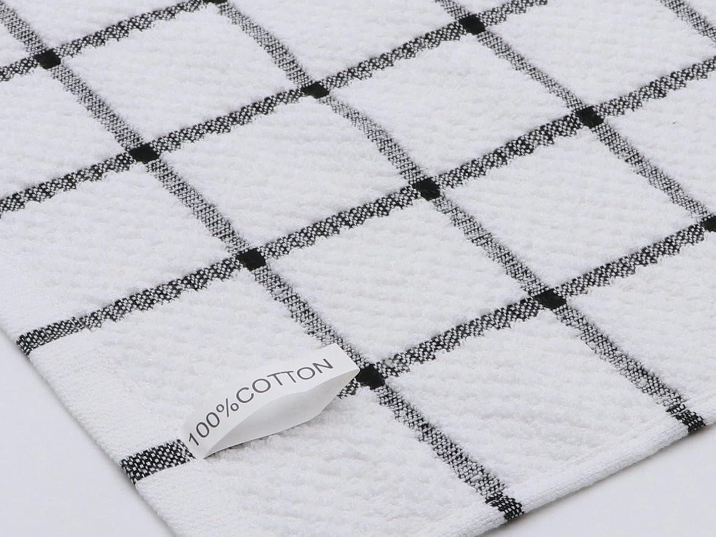 Cotton Grid Dish Cloths, Terry Cleaning Rags, 12 x 12 Inches, Light and Soft, Quick Drying Dish Rags, 8pc/Set (Black Multi)