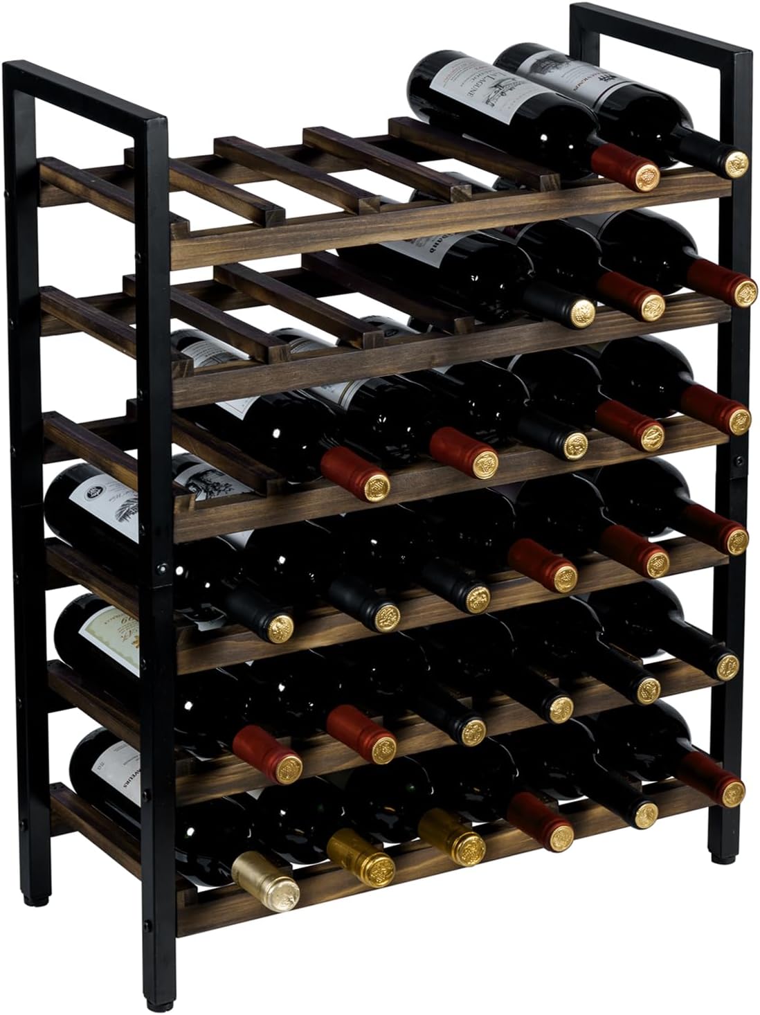 MyGift Wine Rack Freestanding Floor Stand, 9 Tier Wine Bottle Shelf - Holds up to 54 Bottles (Solid Wood)