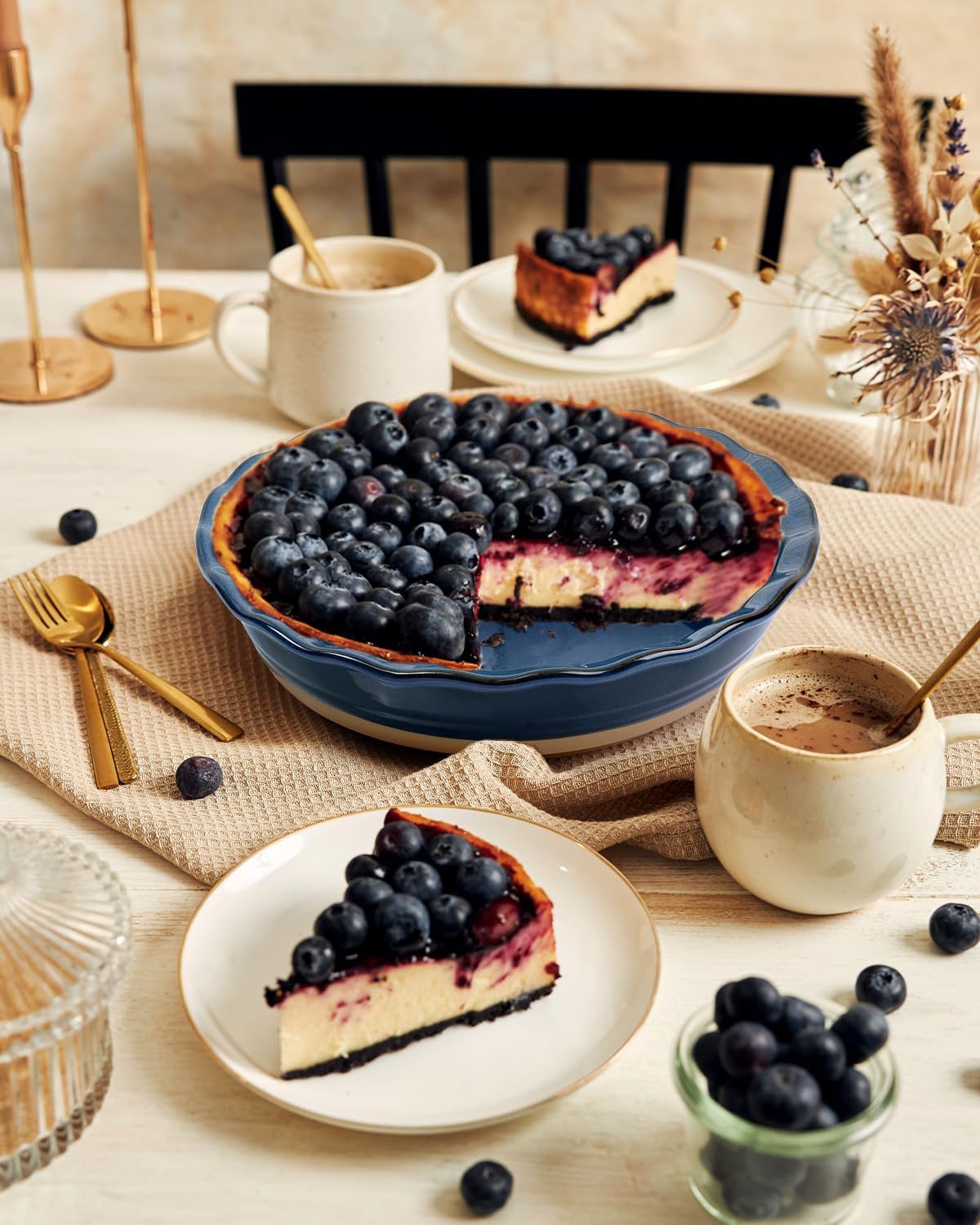 NUTRIUPS 10 Inch Pie Baking Dish, Round Baking Pie Dish for Kitchen, Pie Plate for Baking Oven Safe (Blue)