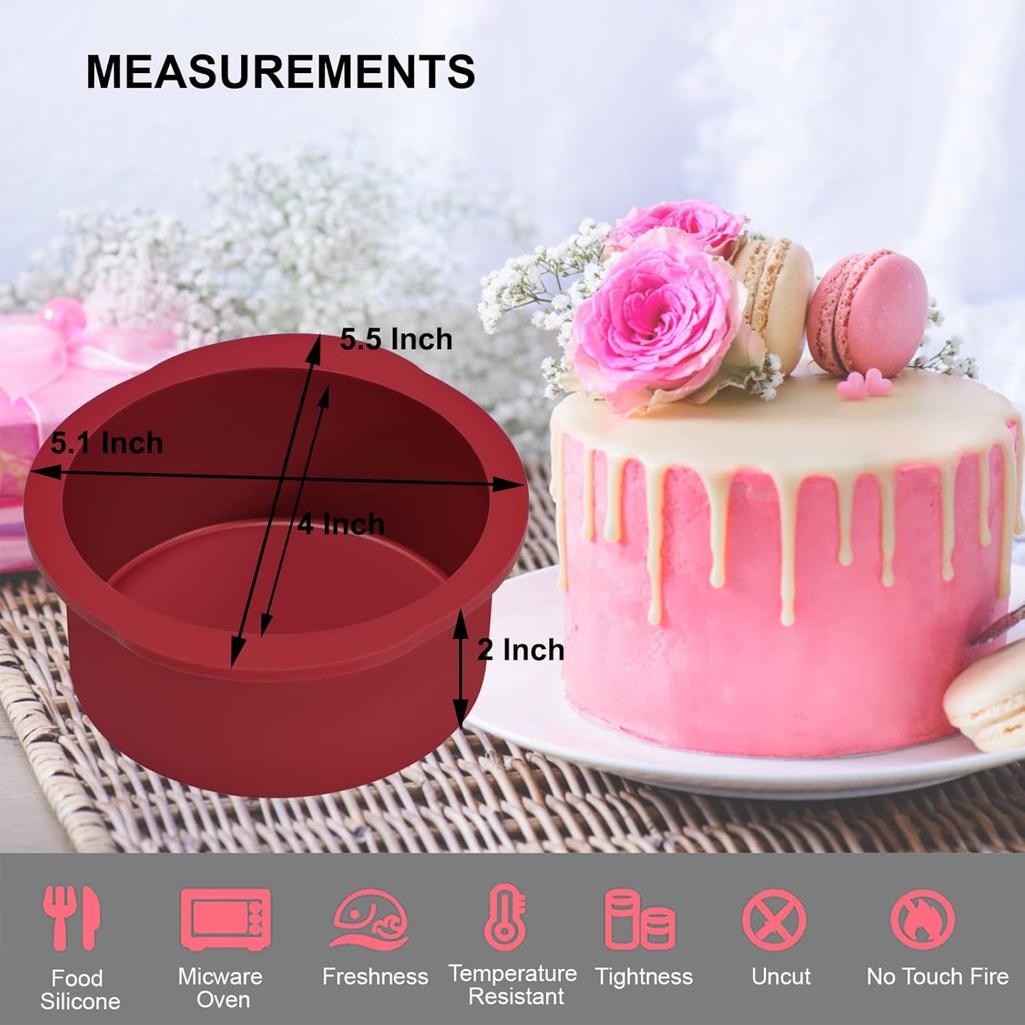 Nalchios 4 Inch Silicone Round Cake Pans Set of 4, Non-stick Easy Releasing Mini Cake & Pizza Pans, Flexible BPA Free Silicone Baking Mold for Layer, Mini & Cheese Cake