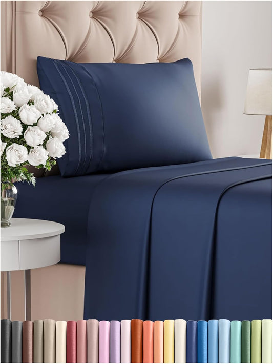 Twin XL Size 3 Piece Sheet Set - Comfy Breathable & Cooling Bed Sheets Set - Hotel Luxury Bedding for Women, Men, Kids, Teens, Boys & Girls - Deep Pockets, Soft, Wrinkle Free - Oeko-Tex - Navy Blue