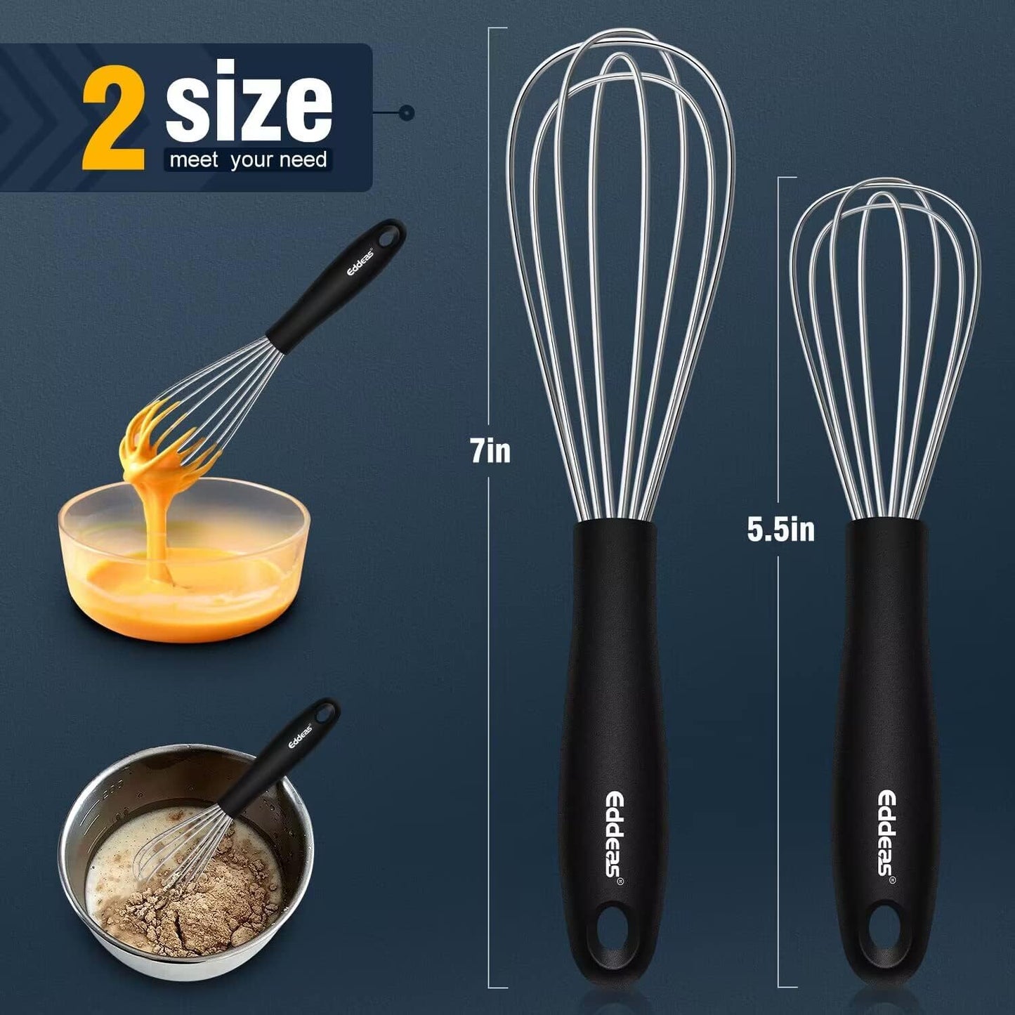 Mini Whisks - Small Whisks （7 and 5.5 inch ）Stainless Steel,Kitchen Balloon Whisk, Sturdy Wires ＆ Strong Handles,Suitable for Egg, Espresso, Hot chocolate, sauces