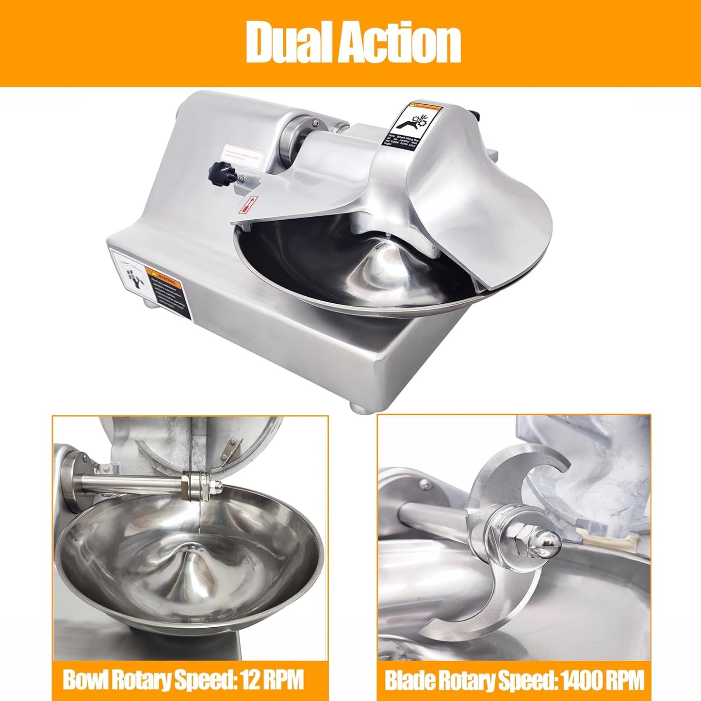 TECHTONGDA 110V Commercial Food Processor Electric Food Cutter Meat Vegetable Chopper Grinder Machine with 5.5L Capacity for Vegetables Fruits Meat Grains Peanut Ginger Garlic