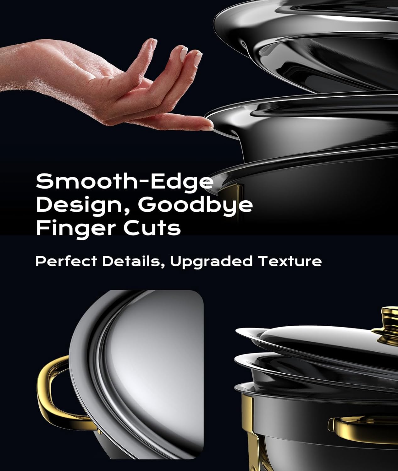 Chafing Dishes for Buffet 2 Pack, 6QT [Worry-Free Assemble] Round Chafing Dish Buffet Set [Elegant Gold and Silver Colors] Stainless Steel Chafers and Buffet Warmers Sets for Parties with Complete Set