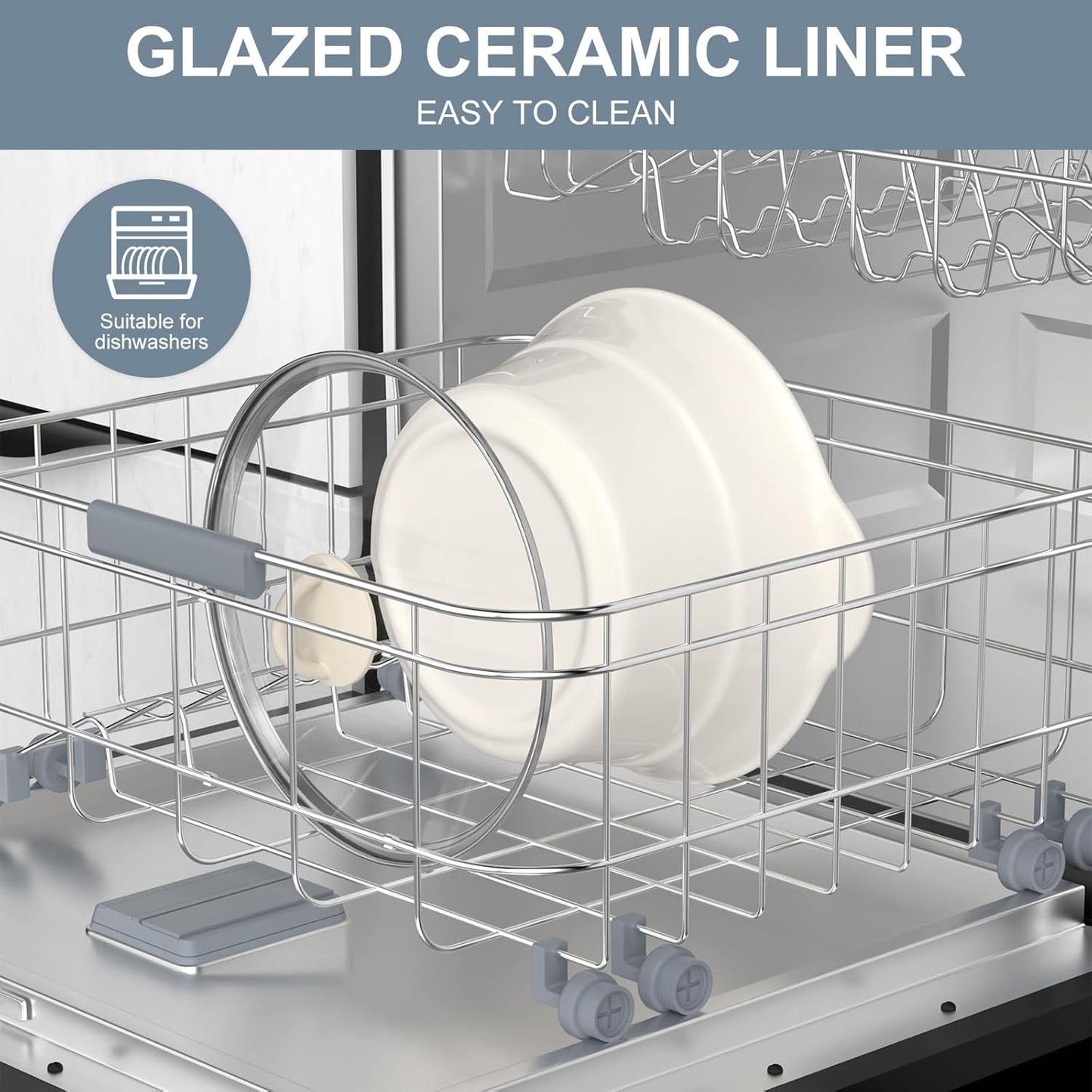 MAGNIFIQUE 5 Quart Programmable Slow Cooker with Auto Warm Setting, Glazed Ceramic Liner, Kitchen Small Appliance for Family Dinners, Blue