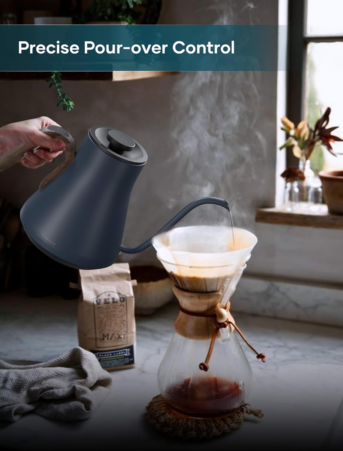 Electric Kettles, INTASTING Gooseneck Electric Kettle, ±1℉ Temperature Control, Stainless Steel Inner, Quick Heating, for Pour Over Coffee, Brew Tea, Boil Hot Water, 0.9L (Navy Blue)