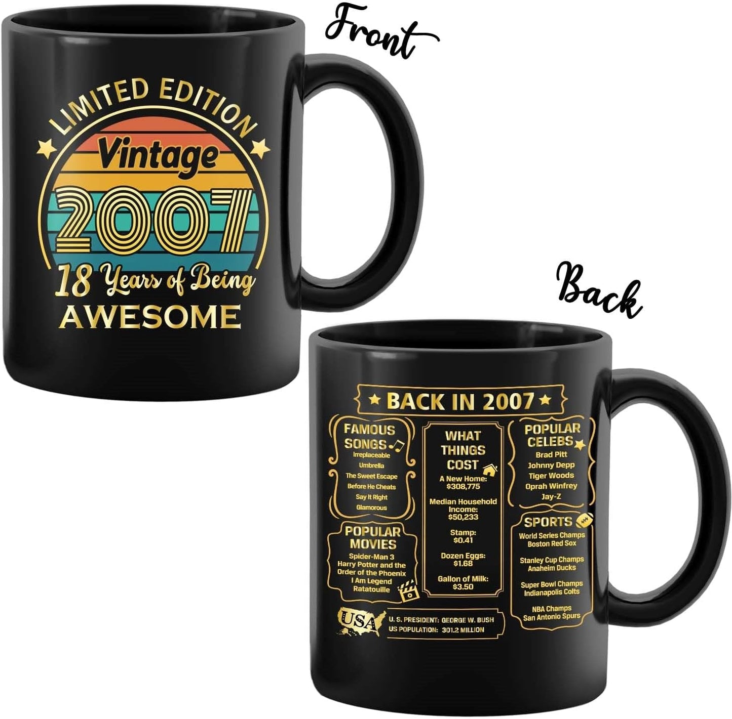 QUPT 18th Birthday Gifts for Girls Boys, 18th Birthday Gifts for Him, 2007 Birthday Gifts for Girls Boys, 18 Years Old Gifts, 2007 Birthday Gifts for Her Him, 18th Birthday Presents Coffee Mug