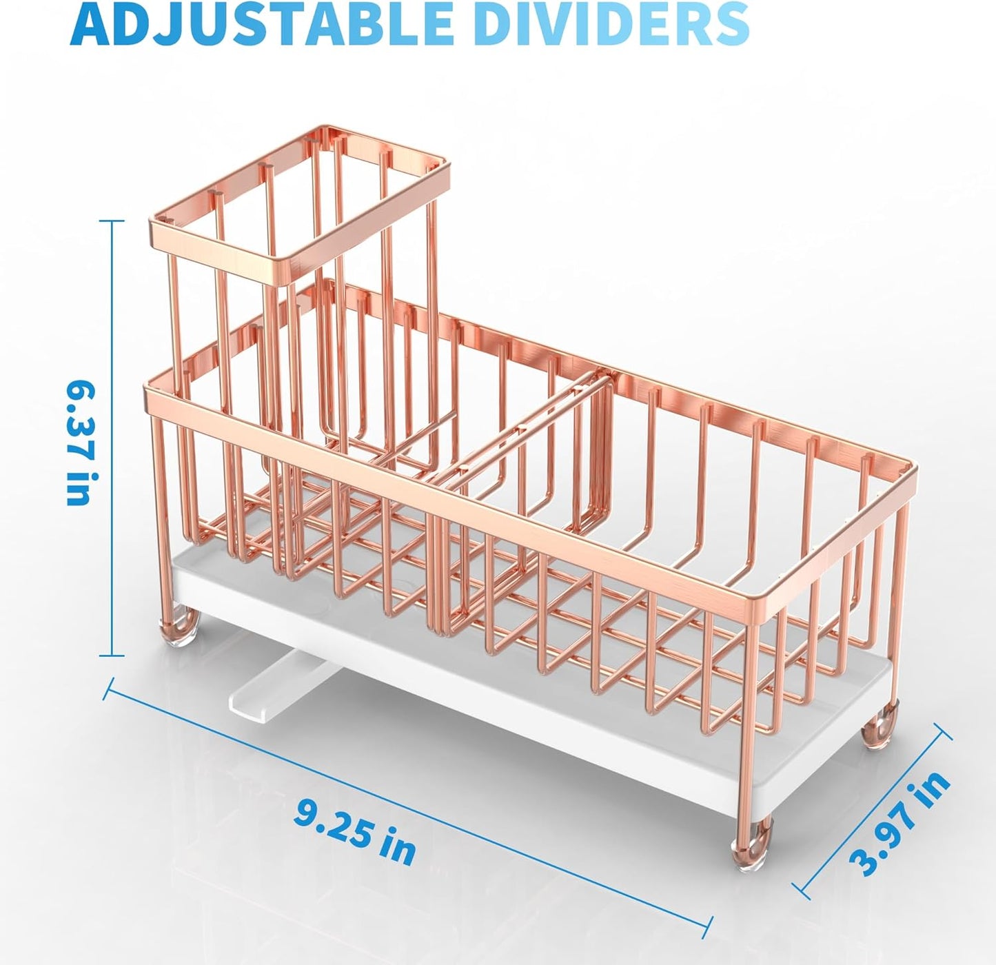Cisily Rose Gold Sponge Holder for Kitchen Sink, Sink Caddy Organizer with High Brush Holder, Kitchen Countertop Organizers and Storage Essentials, Rustproof 304 Stainless Steel, Soap Dispenser