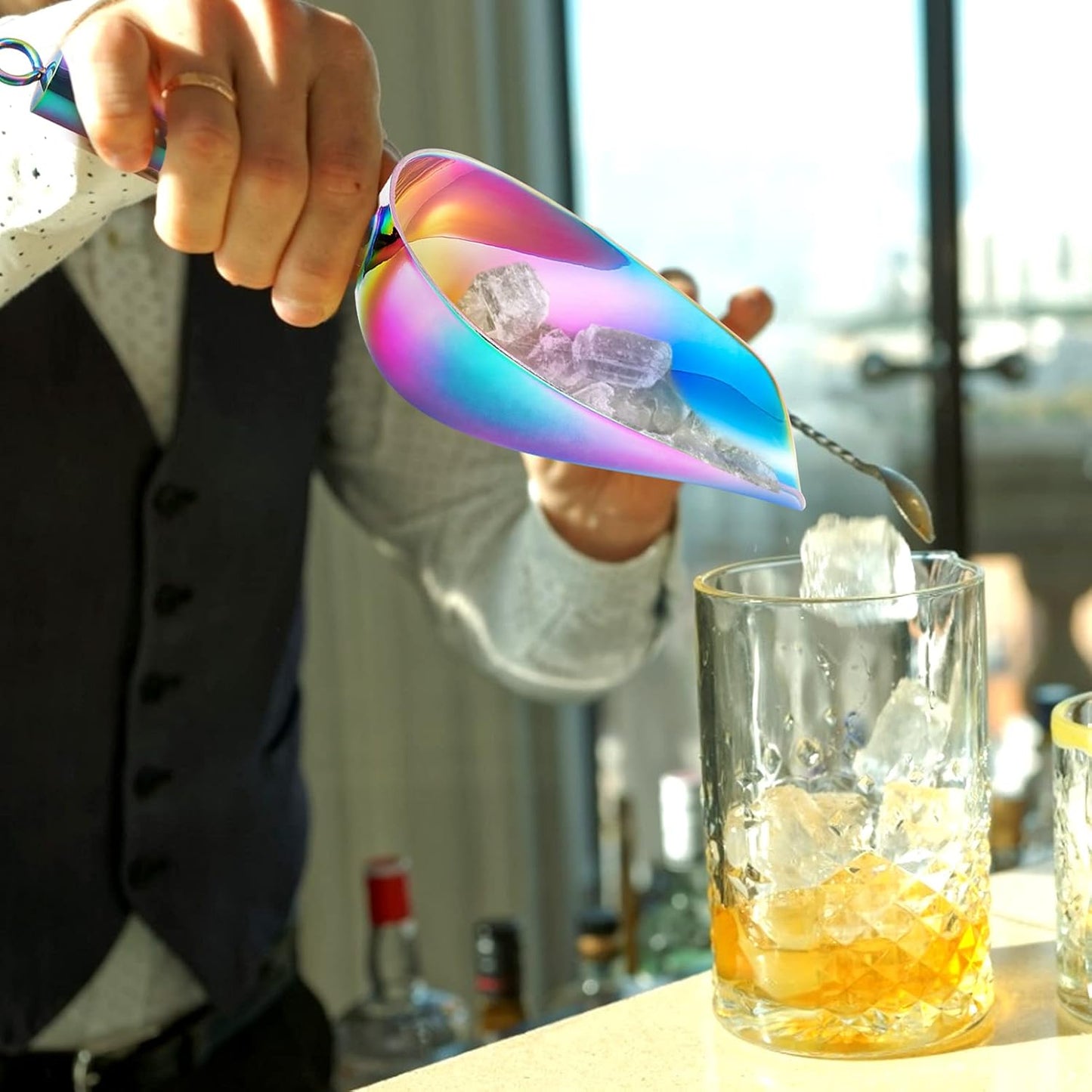 TeamFar 5oz Ice Scoop, Stainless Steel Food Scoop Metal Ice Scooper for Kitchen Bar Party Wedding, Heavy Duty & Sturdy, Easy Storage & Versatile, Mirror Finish & Smooth Edge, Colorful