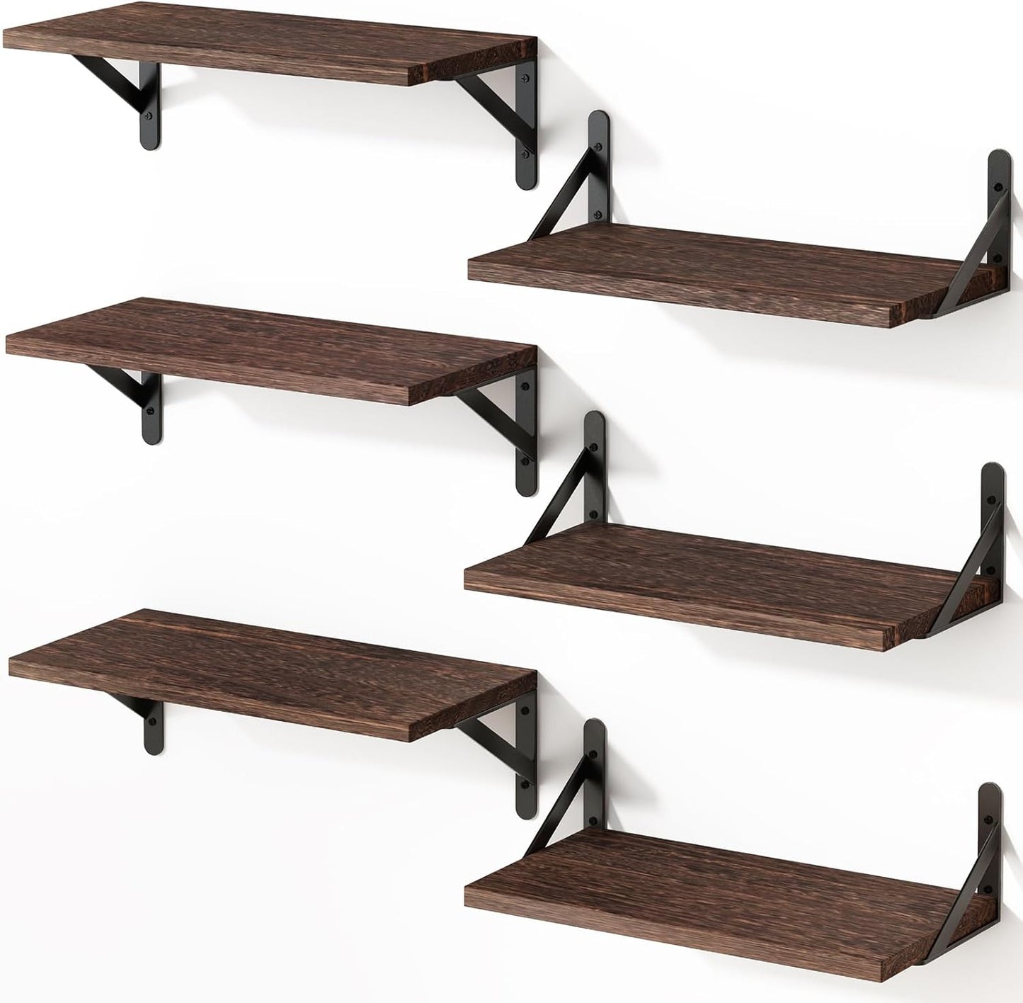 YGEOMER 16.5 Inch Floating Shelves for Wall, Farmhouse Wall Shelves for Bedroom, Bathroom Storage, Living Room and Kitchen Decor (Set of 6 Brown)
