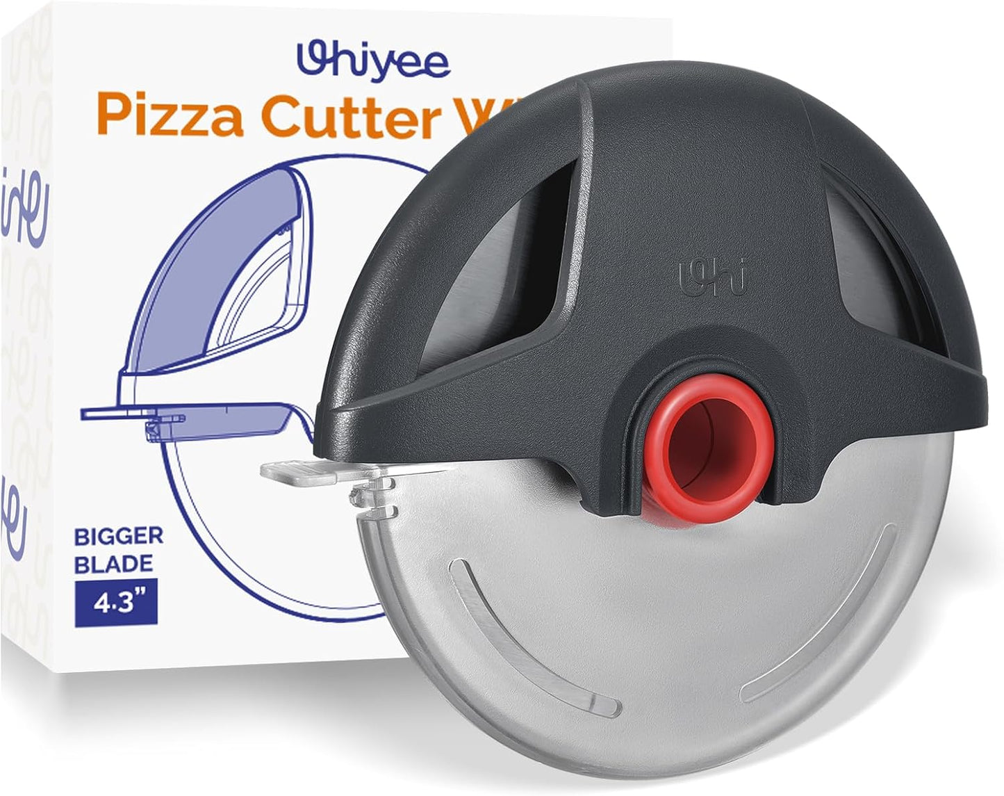 Pizza Cutter Wheel, UHIYEE 4.3" Large Pizza Slicer Wheel with Safety Blade Cover, Super Sharp Stainless Steel Pizza Wheel Slices Effortlessly, Easy Cleaning Pizza Cutters Dishwasher Safe, Gray