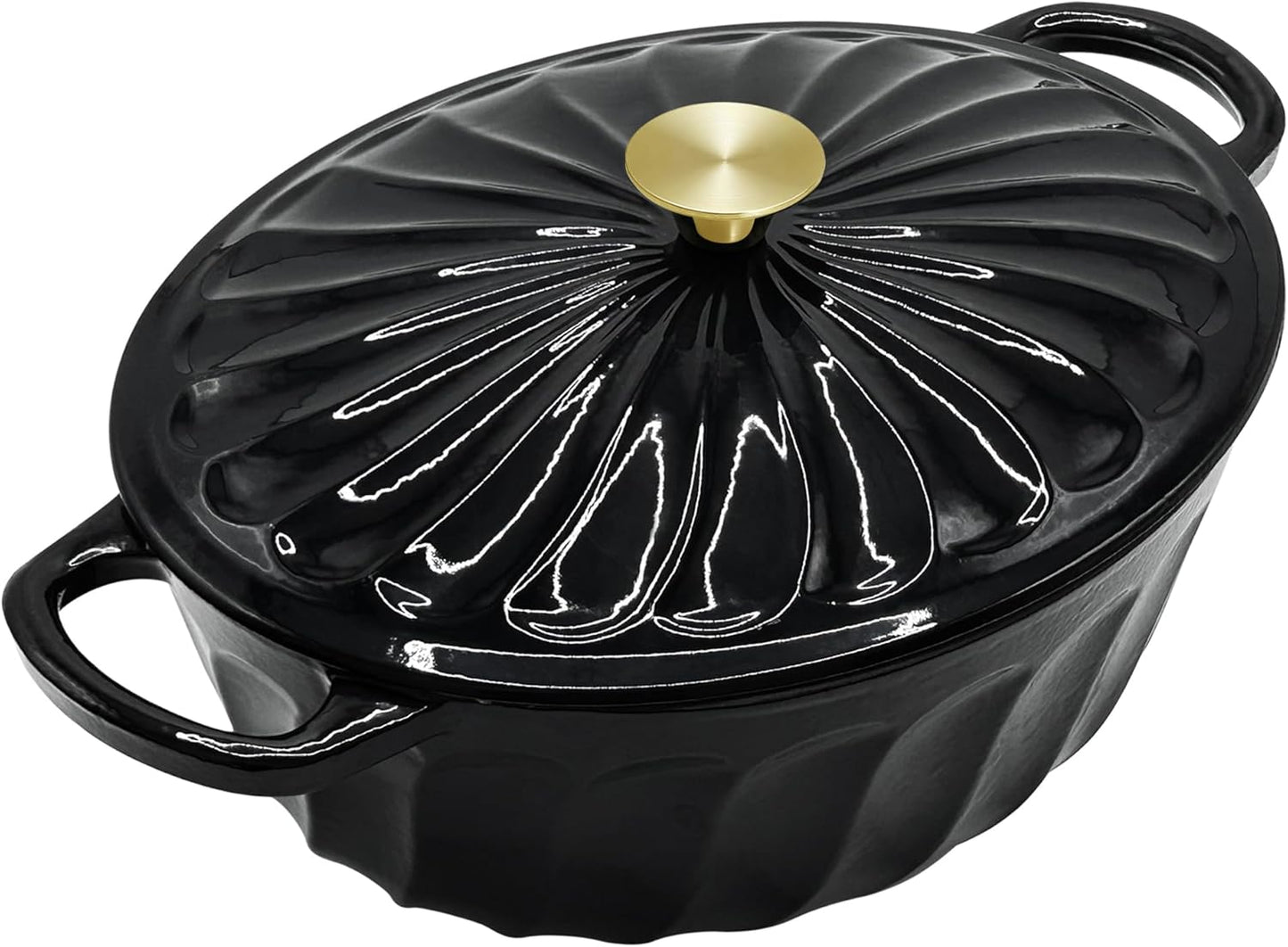 Enameled Oval Dutch Oven Pot with Lid, 7 QT Cast Iron Dutch Oven with Dual Handles for Cooking, Bread Baking, Frying, Non-stick Enamel Coated Oven (Black)