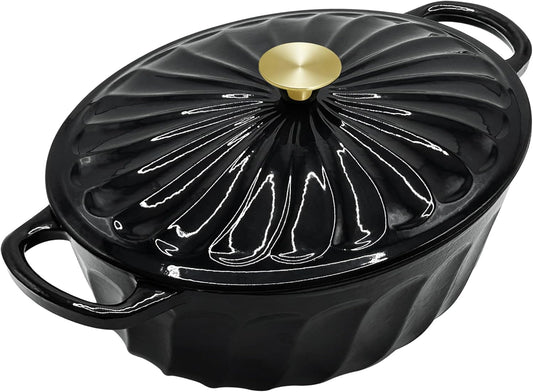 Enameled Oval Dutch Oven Pot with Lid, 7 QT Cast Iron Dutch Oven with Dual Handles for Cooking, Bread Baking, Frying, Non-stick Enamel Coated Oven (Black)