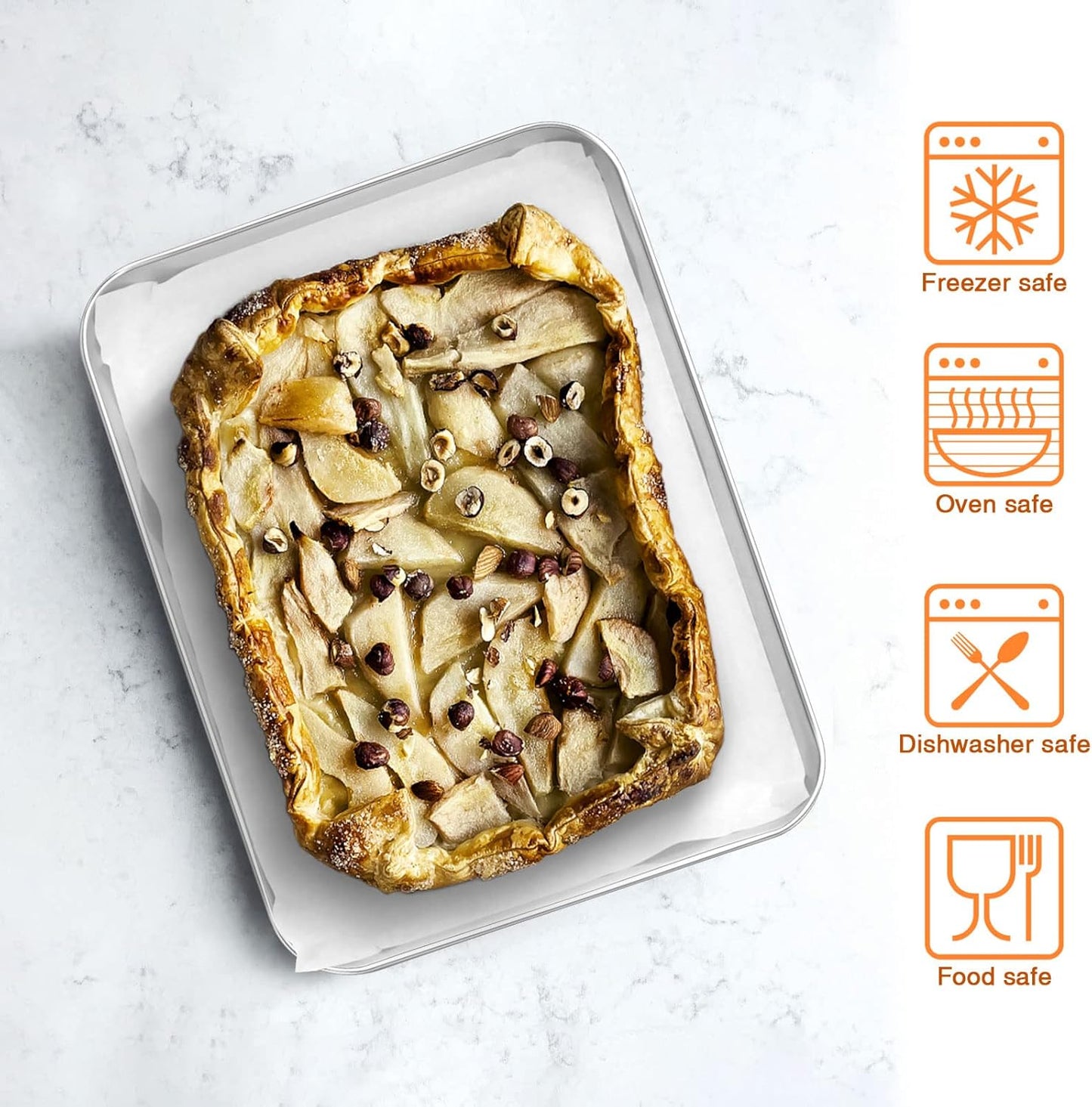 Small Baking Sheet Set of 2, E-far 9.4”x7.3” Toaster Oven Stainless Steel Cookies Sheet Pan with 50 Parchment Paper, Rectangle Mini Baking Tray for Cooking, Rust Free & Heavy Duty, Dishwasher Safe