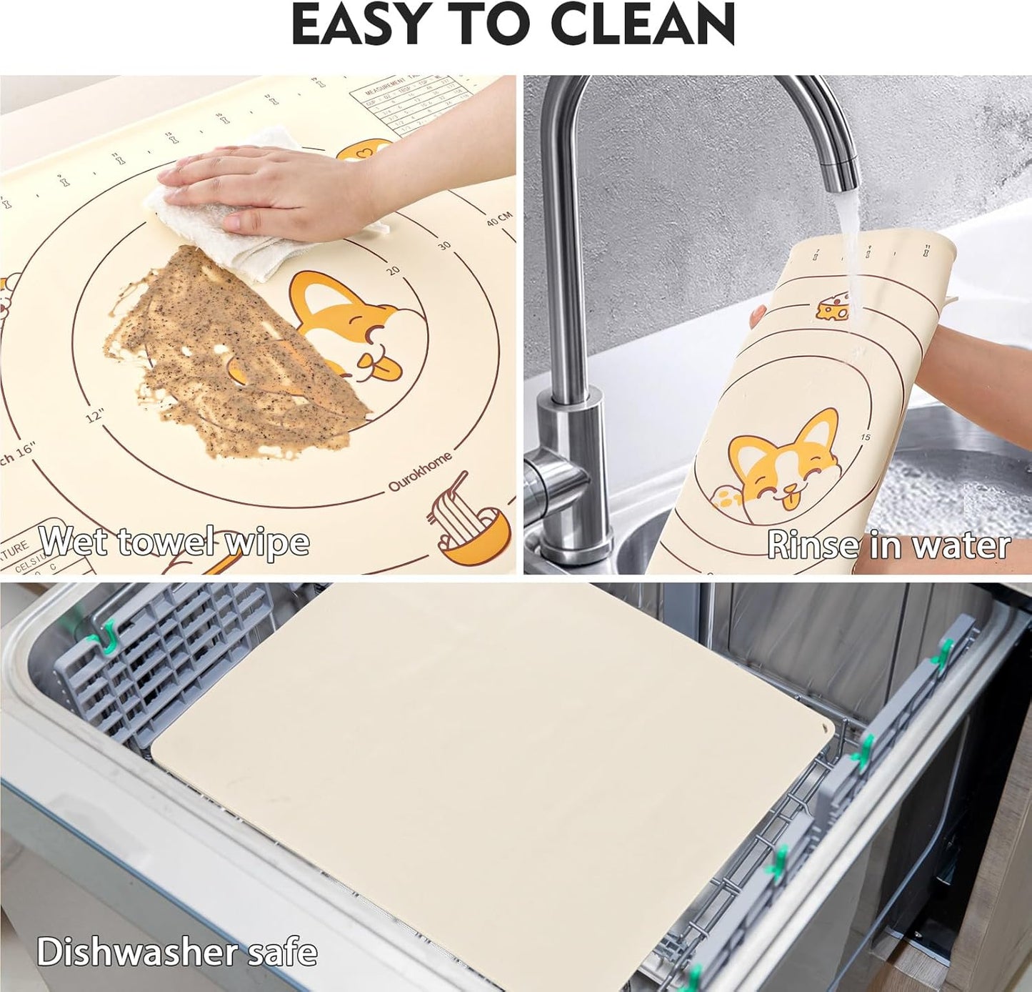 Ourokhome Silicone Baking Mat Sheet and Pastry Dough Cutter, 0.5 Inch Thick 32" X 24" BPA free Silicone Rolling Mat, Non-Stick and Anti-Slip, Dishwasher Safe (Beige)