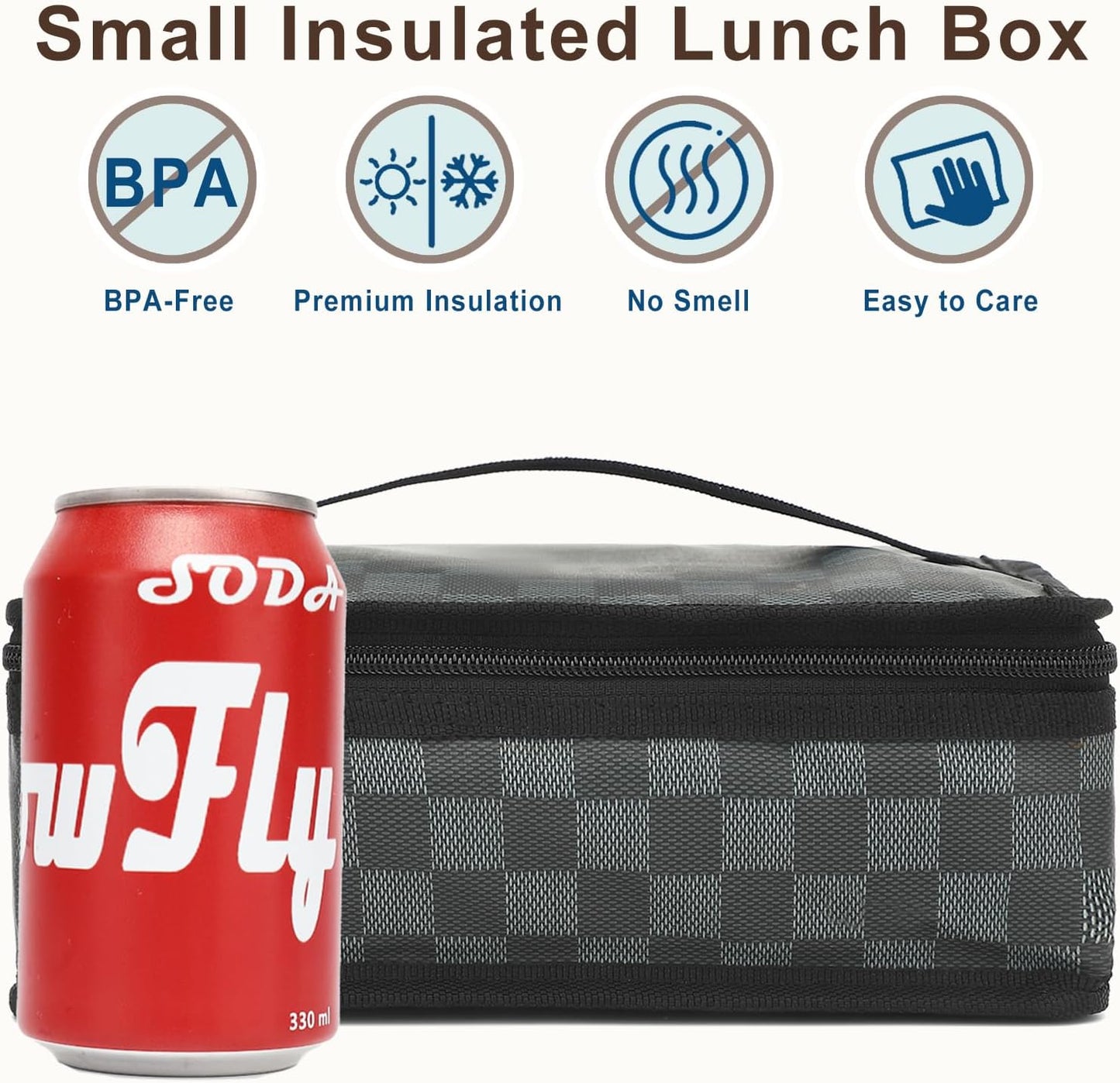 FlowFly Small Insulated Lunch box Portable Soft Bag Mini Cooler Thermal Meal Tote Kit with Handle for Work, Plaid