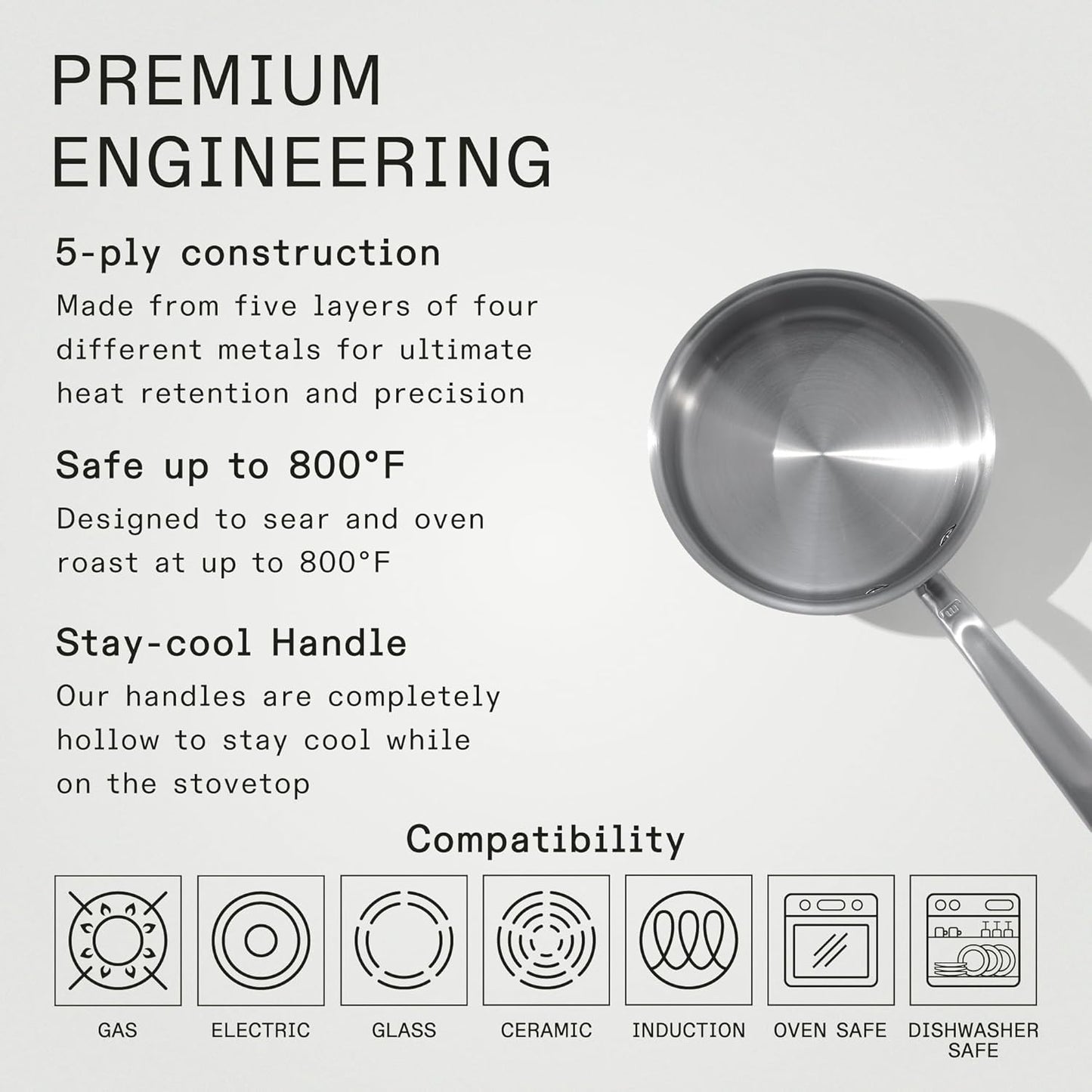 Made In Cookware - 2 Quart Saucepan with Lid - Stainless Clad 5 Ply Construction - Induction Compatible - Professional Cookware - Made in Italy