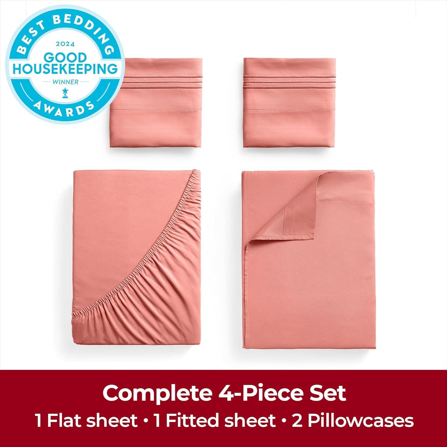 Mellanni Extra Deep California King Sheets - 4 PC Iconic Collection Bedding - Hotel Luxury, Ultra Soft, Cooling Bed Sheets - Wrinkle, Fade, Stain Resistant (Cal King, Coral)