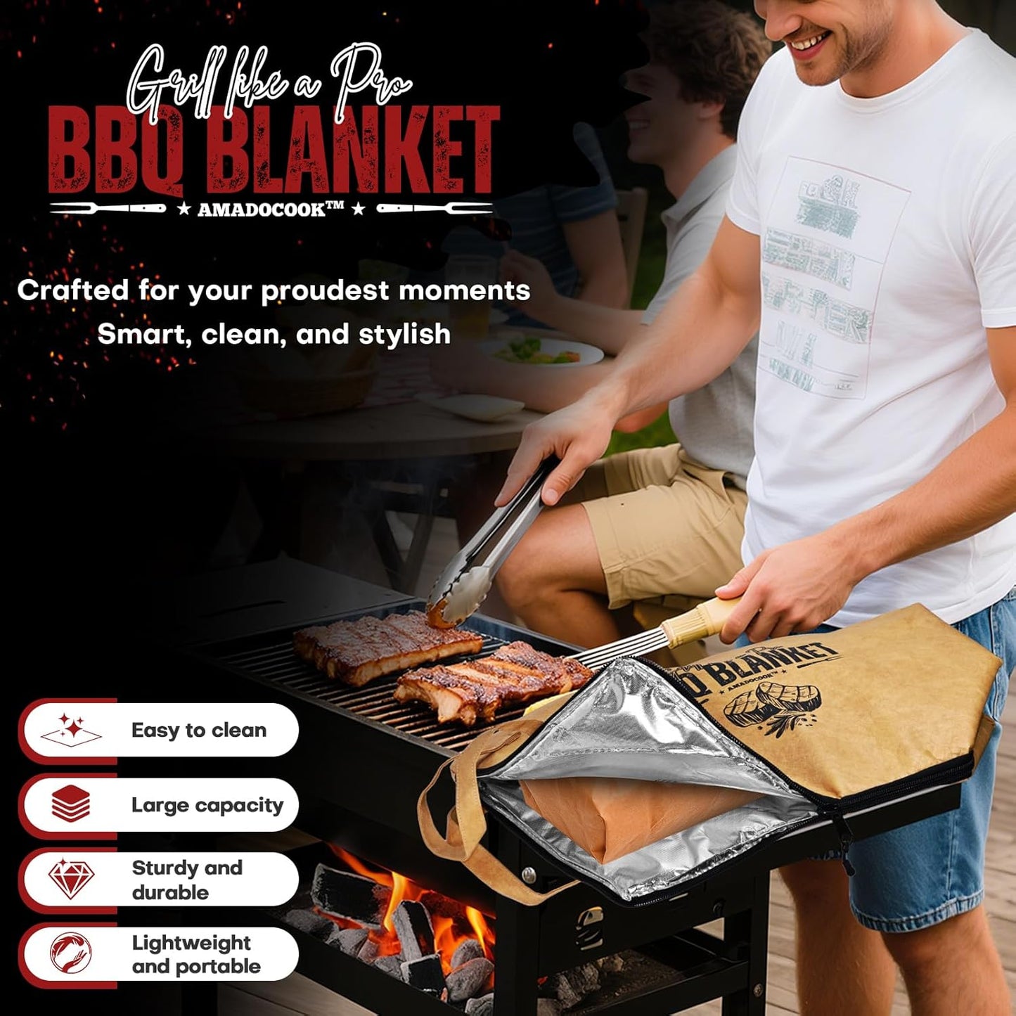 AMADOCOOK™ BBQ Blanket for Resting Meat - Reusable Insulated Meat Resting Bag for Moisture Retention and Tender BBQ - Heavy-Duty with Wide Mouth for Large Brisket, Turkey (21"Original) (21" Original)