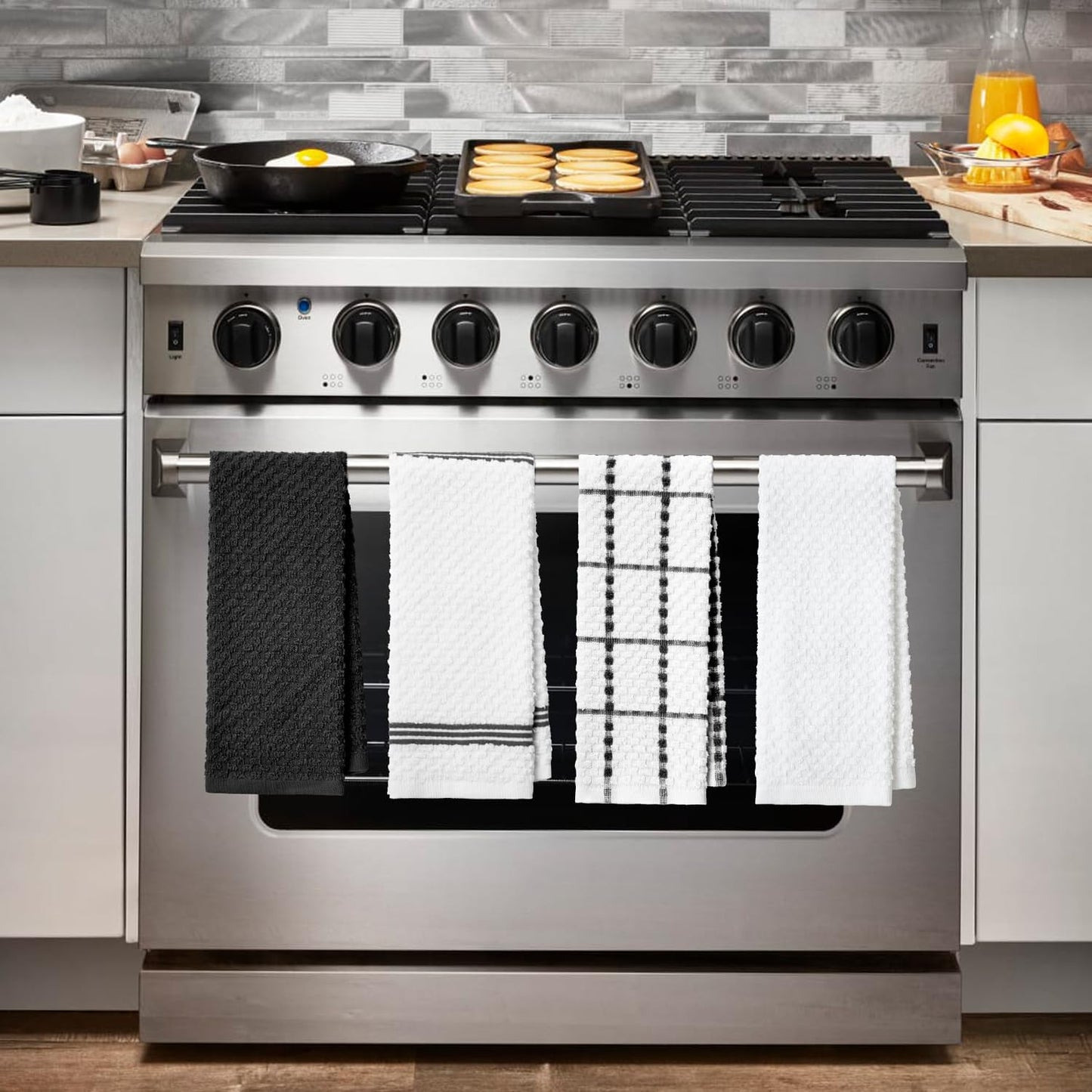 Artoid Mode Ring Spun Cotton Black Kitchen Dish Towels, 15x25 Inch Ultra Soft Absorbent Quick Drying Household Cleaning Tea Towels Bar Towels Set of 4