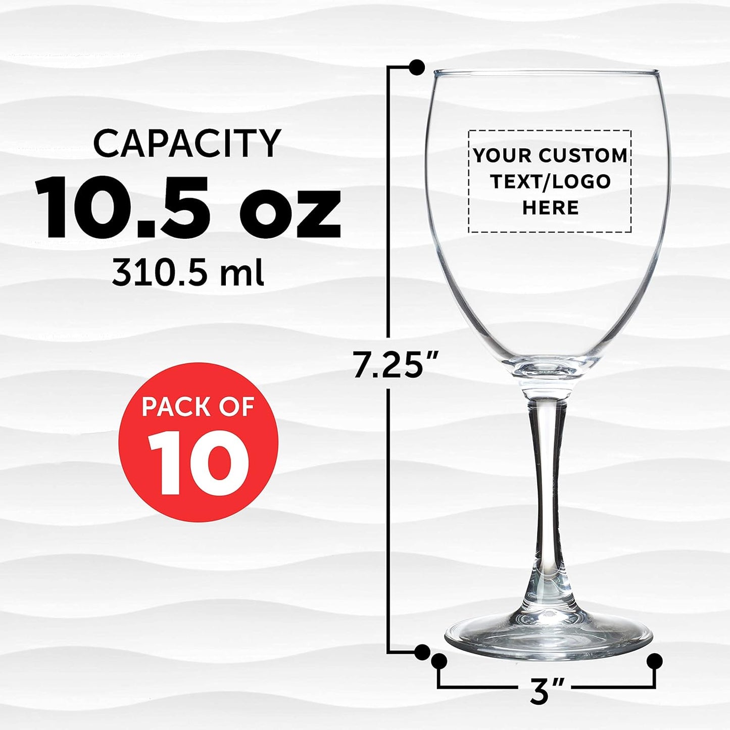 Custom Nuance Wine Glasses by ARC 10.5 oz. Set of 10, Personalized Bulk Pack - Restaurant Glassware, Perfect for Red Wine, White Wine, Cocktails - Clear