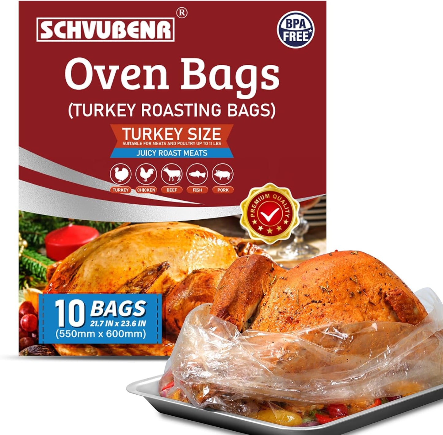 Turkey Oven Bags for Perfect Roasting - 21.7’’ x 23.6’’, 10 Counts, Large Size Turkey Cooking Bags for Oven, Locks in Juices for Flavorful Turkey - Microwave Safe, Thanksgiving, Christmas Essential