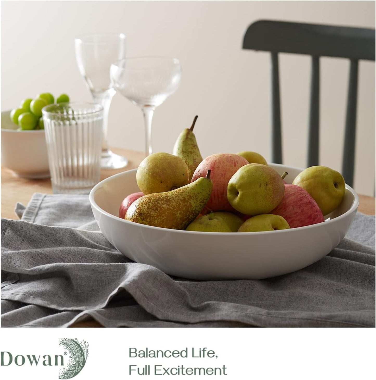 DOWAN 11.5" Large Serving Bowls, 3.2 Qt White Serving Platter, Big Ceramic Centerpiece Bowls, Microwave & Dishwasher Safe, Set of 2