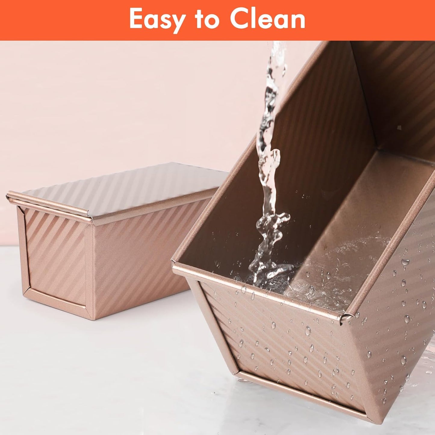 Beasea Pullman Loaf Pan with Lid, 2 Pack Non-Stick Bread Loaf Pans for Homemade Bread 1 lb & 0.5 lb Carbon Steel Bread Toast Box with Dough Scraper for Bread Toast Oven Baking - Rose Gold