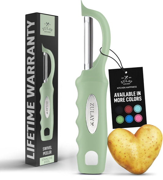 Zulay Kitchen Premium Vegetable Peeler for Kitchen - Swivel Peeler with Razor Sharp Stainless Steel Blades & Strong Ergonomic Handle - Dishwasher Safe, Easy To Use with Blemish Remover - Mint