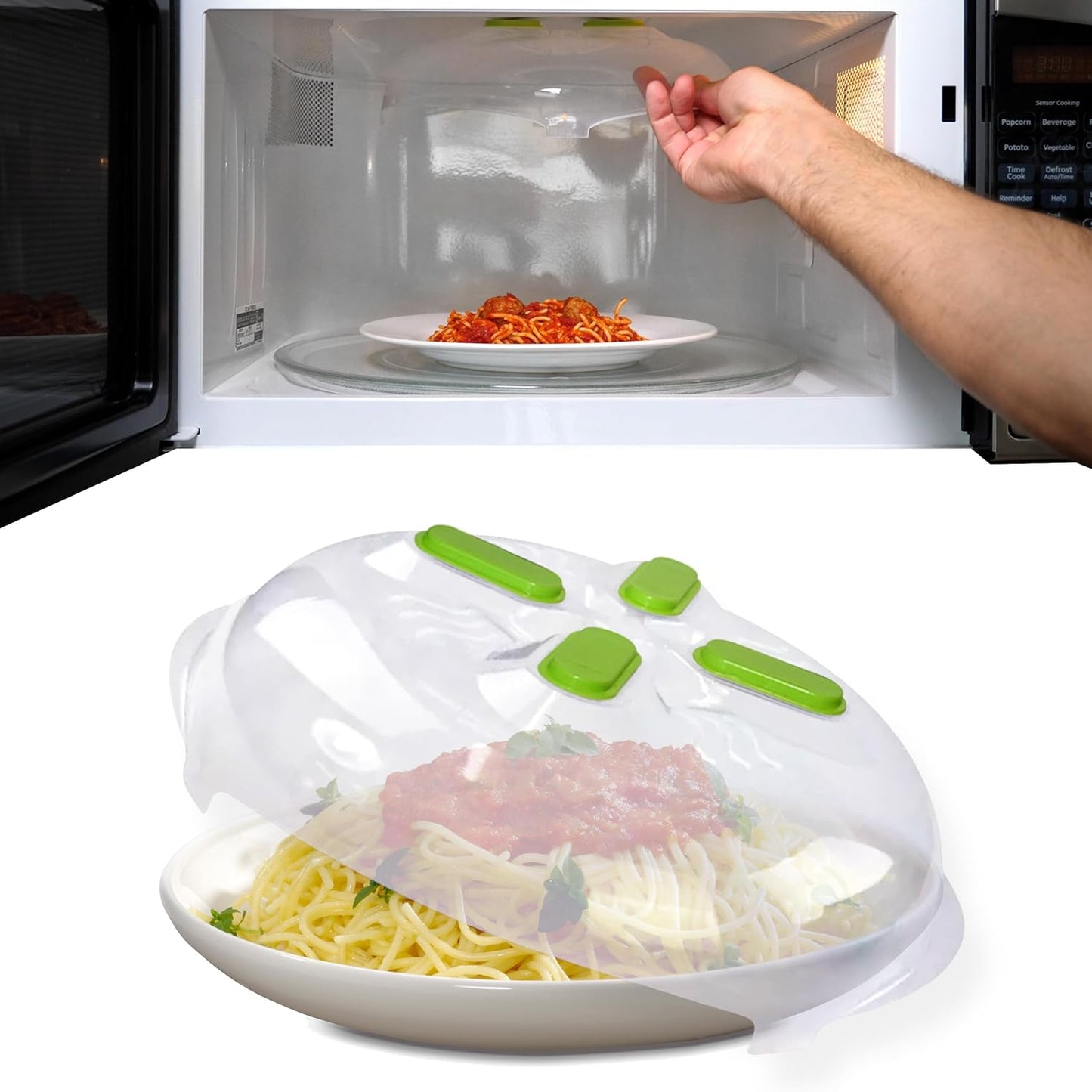 Magnetic Microwave Cover for Food | Clear Microwave Splatter Cover | Microwave Plate Cover with Steam Vents | Food Grade Dish Cover | BPA-Free | Dishwasher Safe | Green