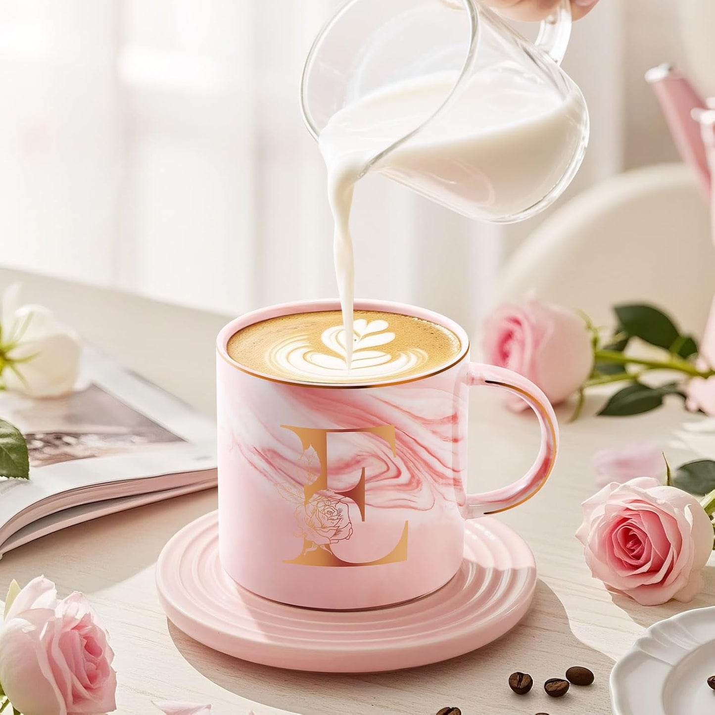 Personalized Gifts for Women Coffee Mug, Initial Customized Gift Monogrammed A-Z Coffee Mug 12 OZ, Christmas Anniversary Birthday Gifts for Women Mom Grandma Friend Sister Wife(E)