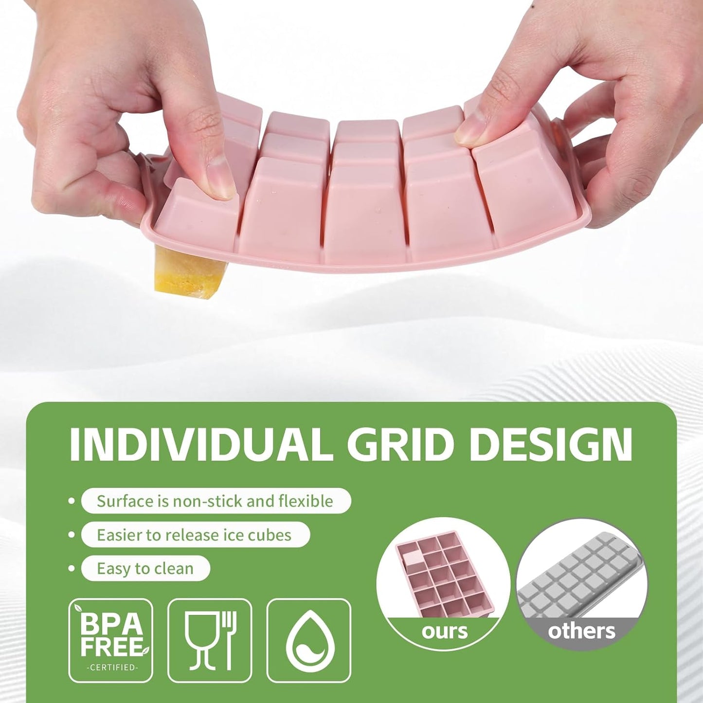 Silicone Ice Cube Tray, 3 Pack Easy-Release Stackable Ice Trays for Freezer with Lid 15 Reusable Cubes, Food Grade BPA Free Ice Molds for Whiskey, Baby Food, Coffee, Cocktail (Blue+Green+Pink)