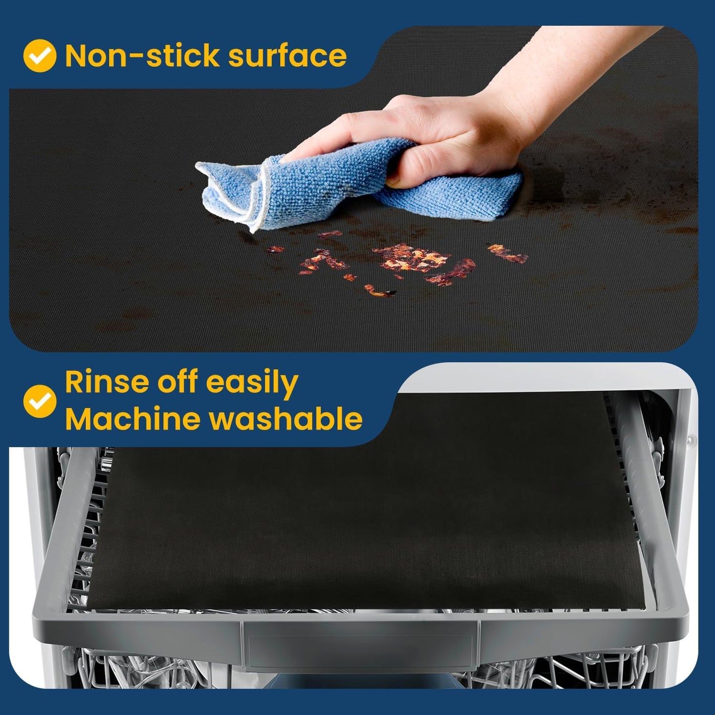 Oven Liner for Bottom of Oven, 2 Pack Heavy Duty Oven Liners for Electric Stove, Heat Resistant Stovetop Protector Air Fryer Grill Mat, Reusable Gas Toaster Microwave Oven Drip Liner Teflon Sheets