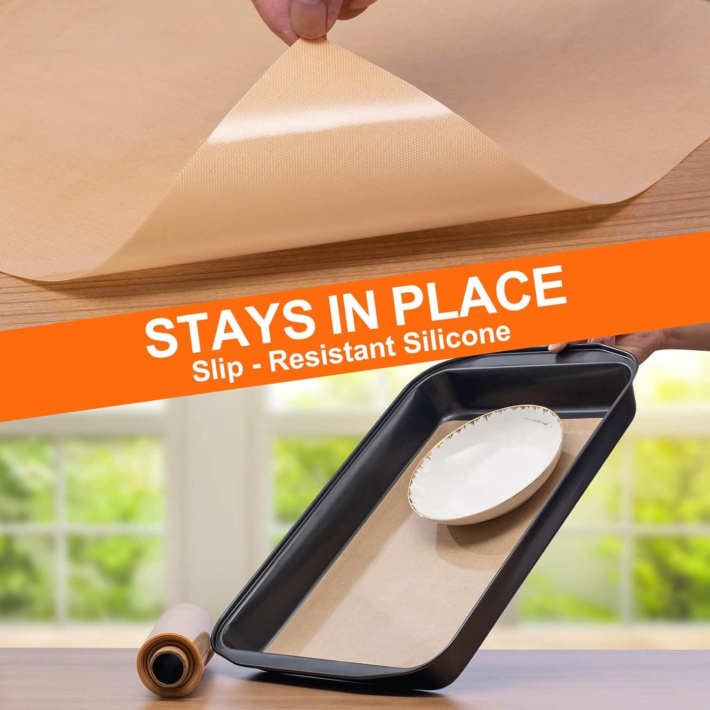 Silicone Baking Mat Roll -16IN x 10FT Non Stick Heat Resistant Food Grade Baking Mats, No Slip Reusable Freeze Dryer Mat,Pastry Mat,Countertop Protector Mat, Washable Oil-Proof Refrigerator Liners