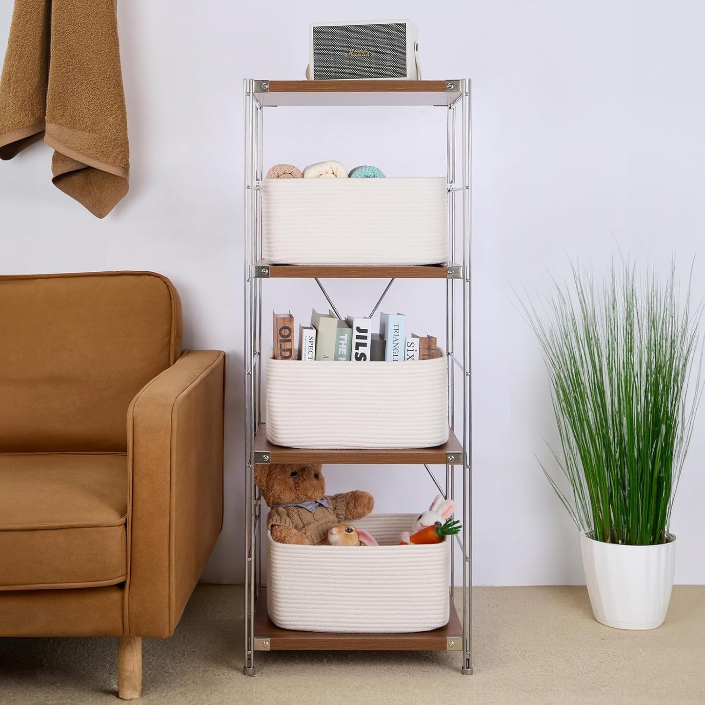 Large Storage Baskets for Shelves, Closet Organizers Bins for Clothes Blanket Towels, Baby Nursery, Toy Baskets Box, Woven Rope Baskets, 17 x 13 x 7.5”, 3 Packs Off White