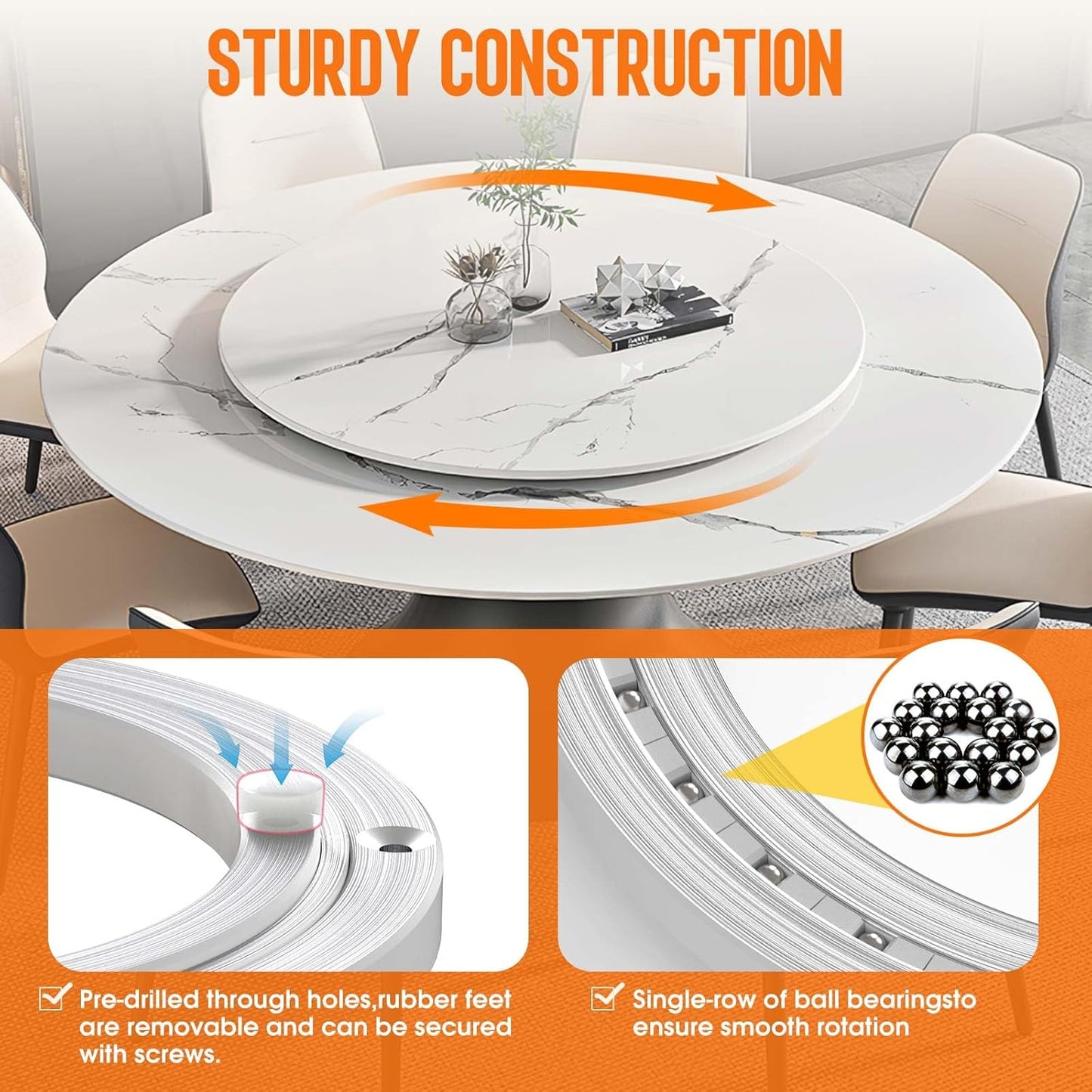 Pisman Aluminium Alloy Turntable Bearing, Heavy Duty Lazy Susan Rotating Bearing Turntable,Smooth Swivel Plate Hardware for Round Dining Table,DIY. Silent Rotating Base Only(10inch)