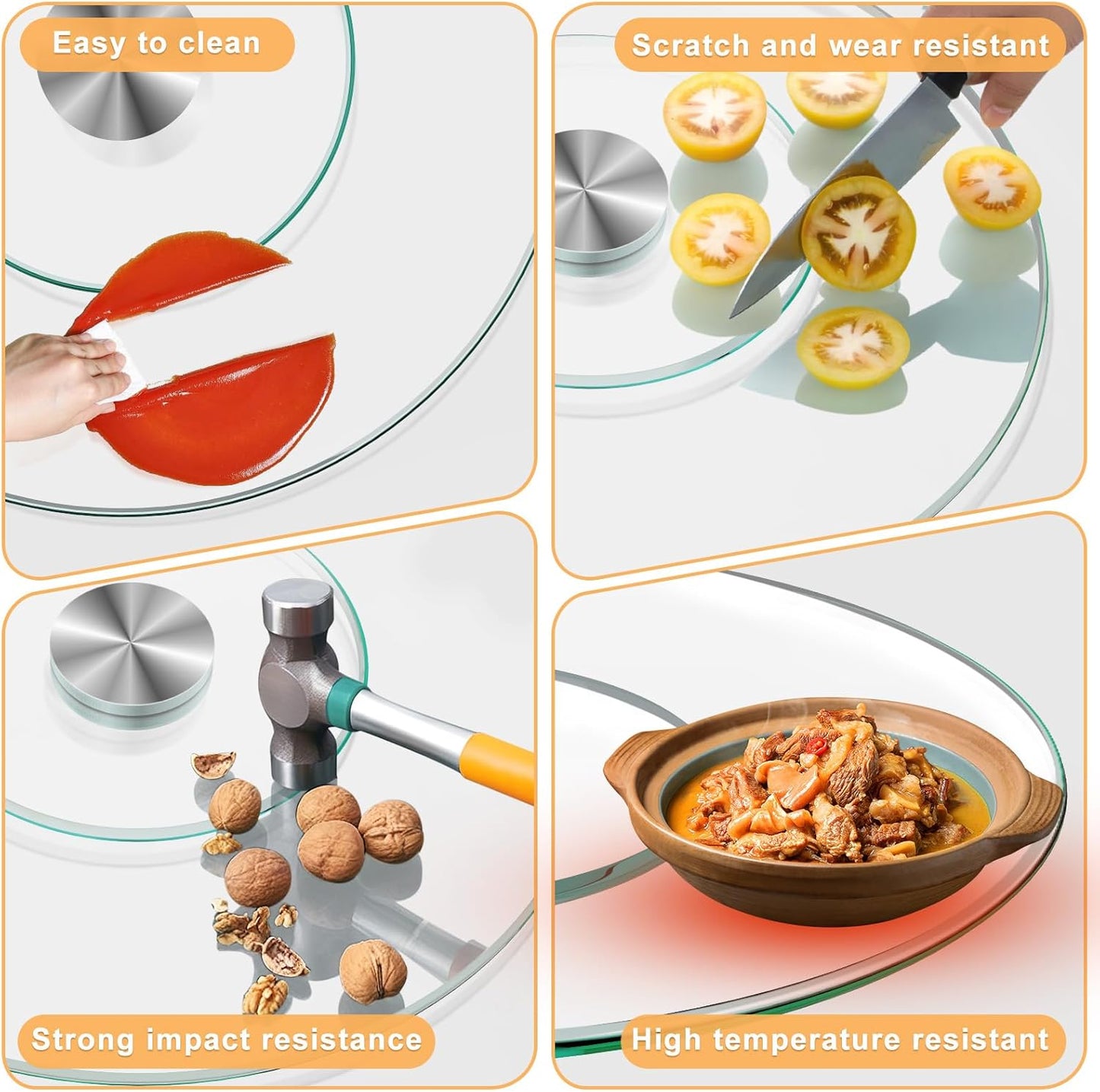 31'' Glass Lazy Susan Turntable Dining Table, 360 ° Round Dinner Plate Rotating Tray Transparent Dinner Plate, Silent and Smooth Rotation of The Dinner Plate (31inch/80cm)