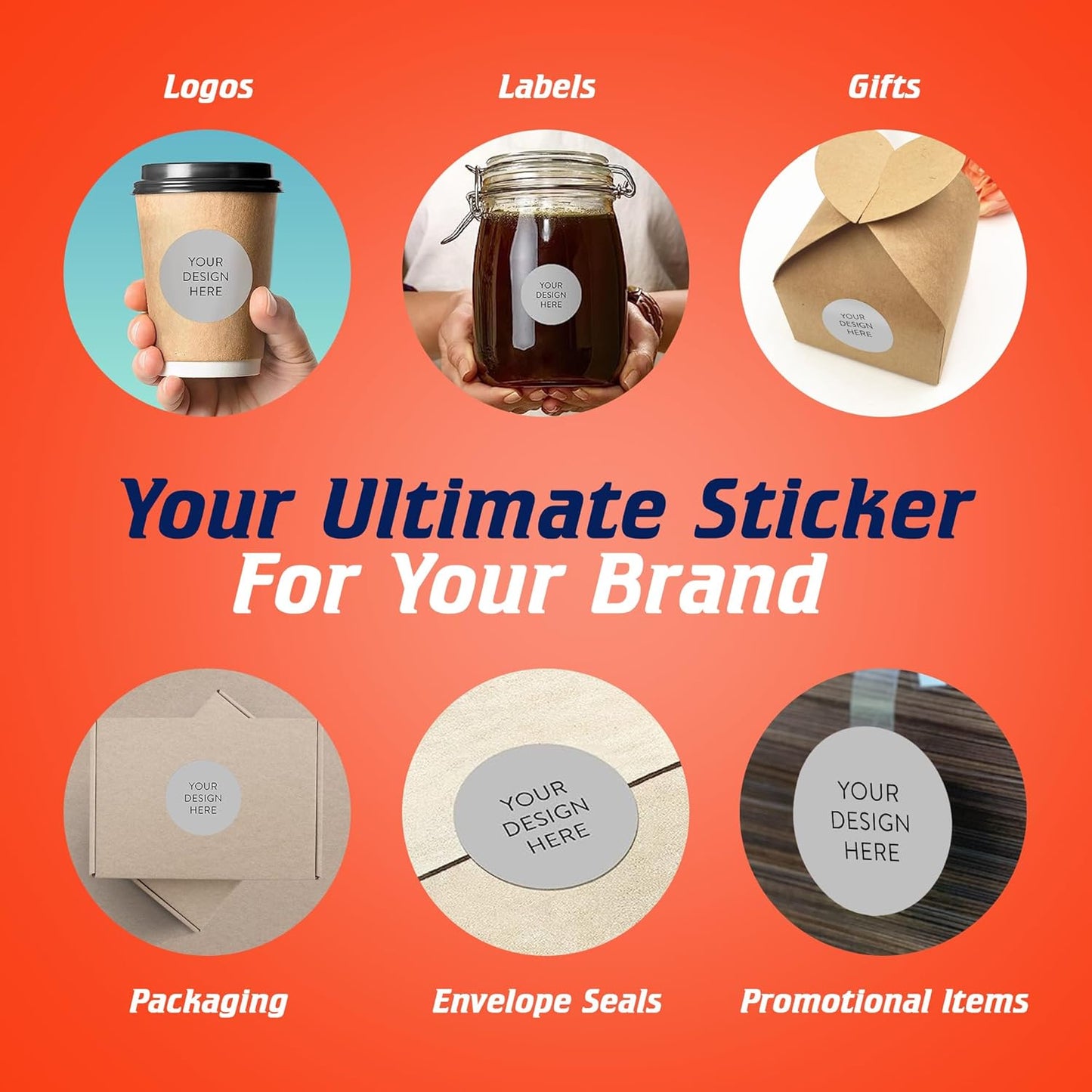100 Custom Vinyl Stickers - Upload Your own Image, Text, Design, Logo - Personalized Logo Labels for Handmade, Packaging, Bottle, Jars, Candle, Brand Stickers (Gray, 1.5x1.5)