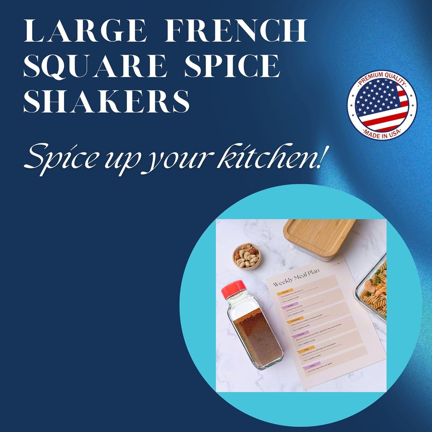 JARMING COLLECTIONS Glass Spice Jars with Shaker Lids - Spice Jars 16 oz for Food Storage, Spice Containers for Kitchen Organization, Organizing Bottles for Spices (French Square Red - 2pack)